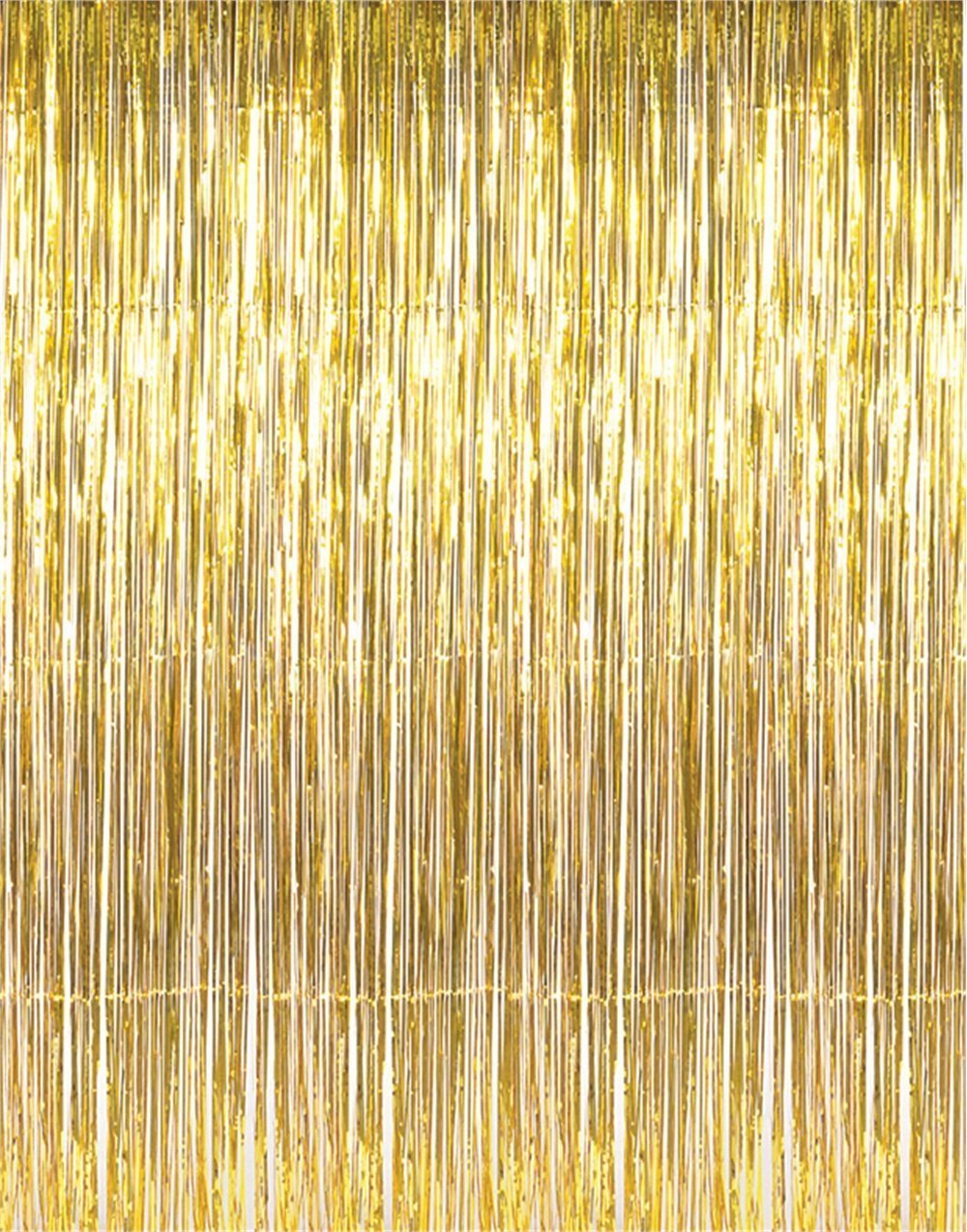 GOER 6.4 ft x 9.8 ft Metallic Tinsel Foil Fringe Curtains,Pack of 2 Party Streamer Backdrop for Birthday,Graduation Decorations and New Year Eve (Gold)