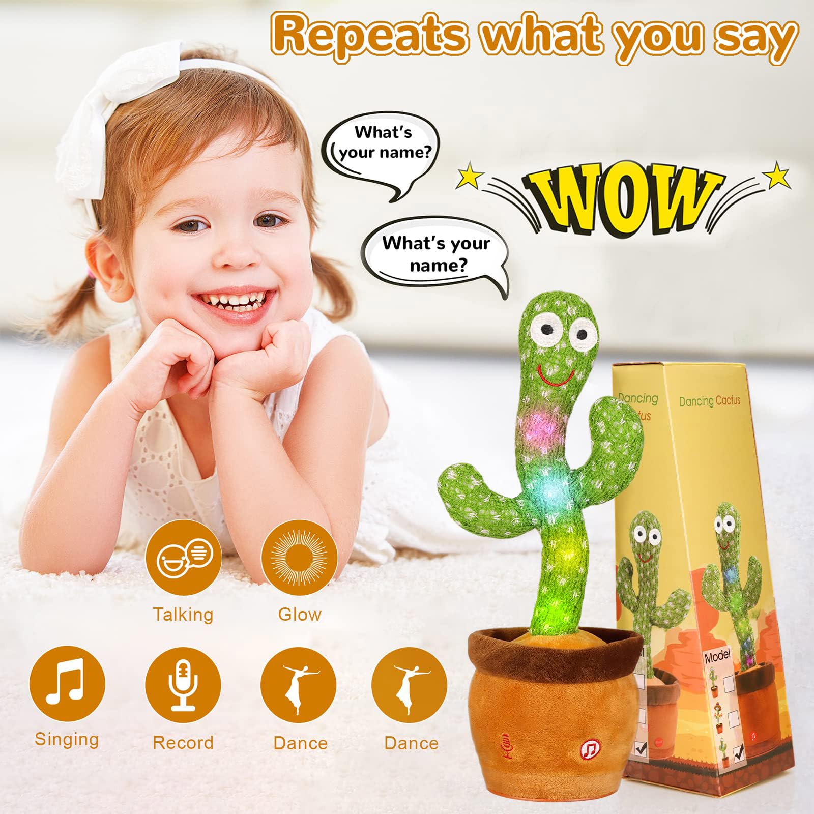 Baby Dancing Cactus for Baby Toys Boys Girls, Dancing Cactus Mimicking Toy Talking Cactus Toy Baby Toys, Singing Sunny Cactus Talking Imitation Toys Glowing Musical Toys Children's Educational Toys