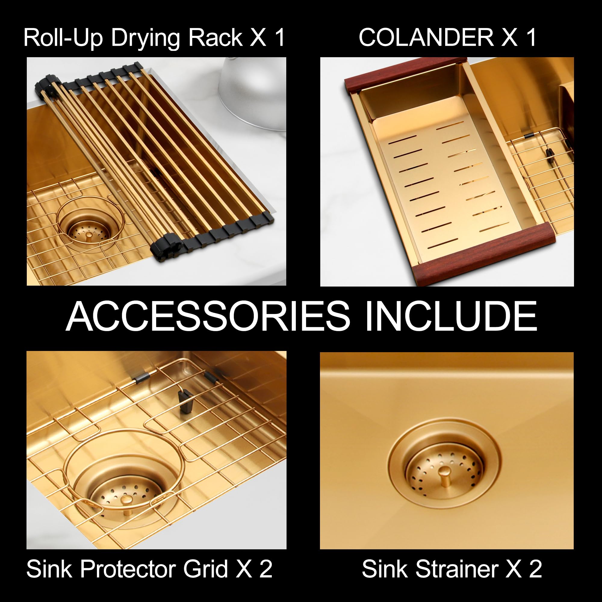 Zeesink Gold Undermount Kitchen Sink 32 X 18 inch,Double Bowl Kitchen Sinks,16 Gauge Stainless Steel Undermount Sink,Special Low-Divide Design