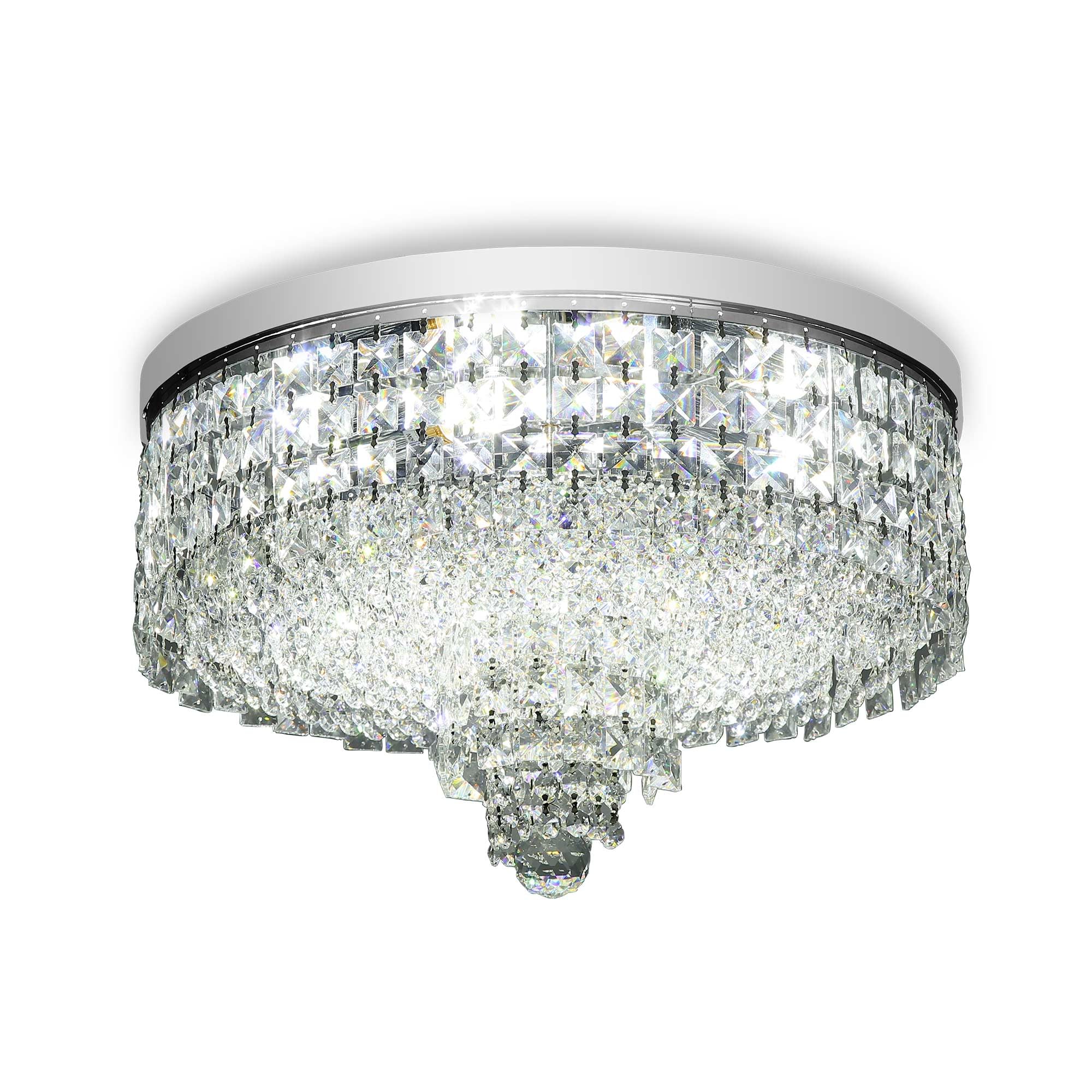 KUNGHEYFATCHOY Crystal Chandelier, Ø17.7 inch Premium 4 Lights E12 Modern Elegant Round Ceiling Lamp Pendant Lamp Lighting for Living Room Bedroom Hallway Chandelier(Bulbs are not Included)