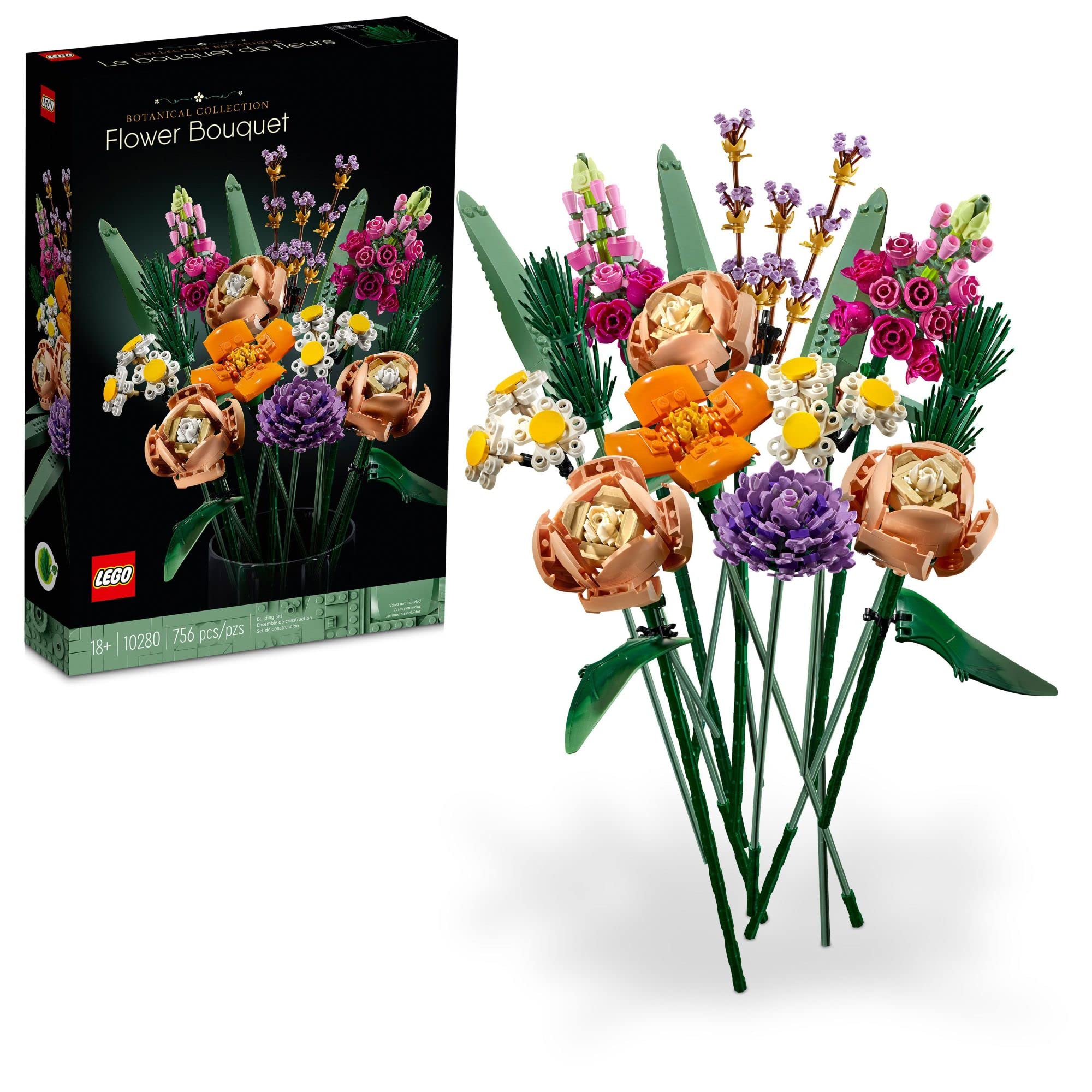 LEGO Icons Flower Bouquet Building Set - Artificial Flowers for Decoration for Home & Display, Ages 18+ - Small Fake Flowers for Table, Desk, Office - Stocking Stuffers for Men & Women - 10280