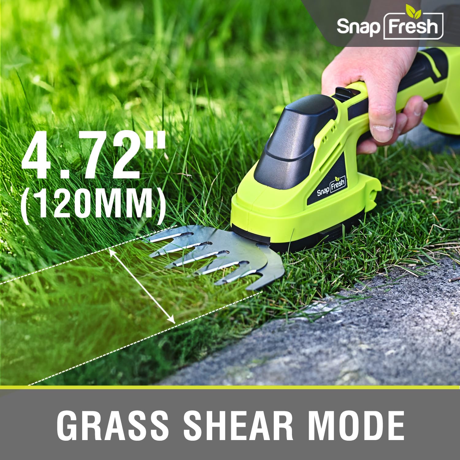 SnapFresh 20V Hedge Trimmer Cordless, 2 in 1 8.67" Electric Shrub Trimmer and 4.72” Grass Shears with 2.0Ah Li-ion Battery and Charger, Handheld Grass Cutter/Bush Trimmer for Garden Yard
