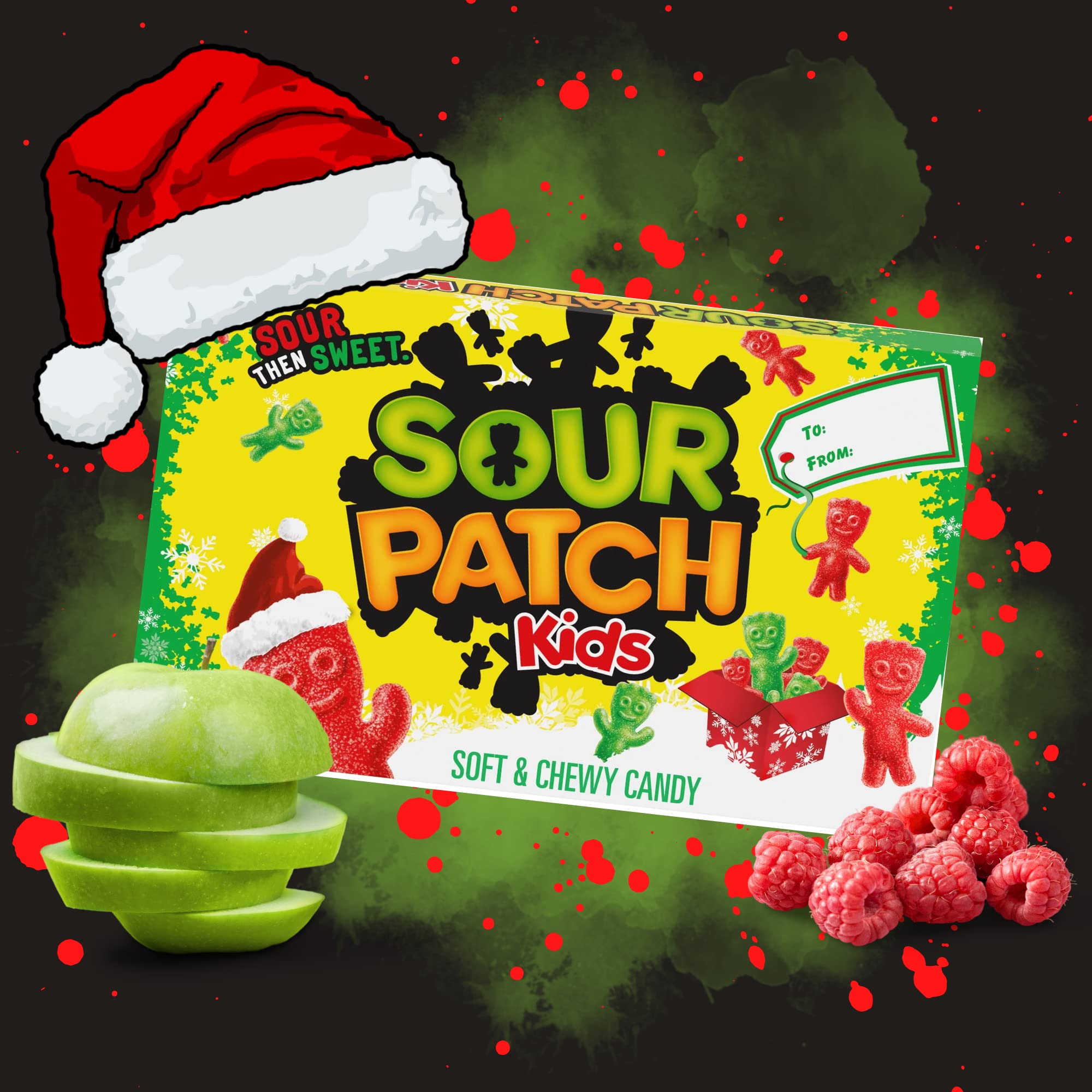 Sour Patch Kids Christmas 2024 Movie Theater Box Candy, Holiday Themed Candies for Goodie Bags and Stocking Stuffers, Pack of 3