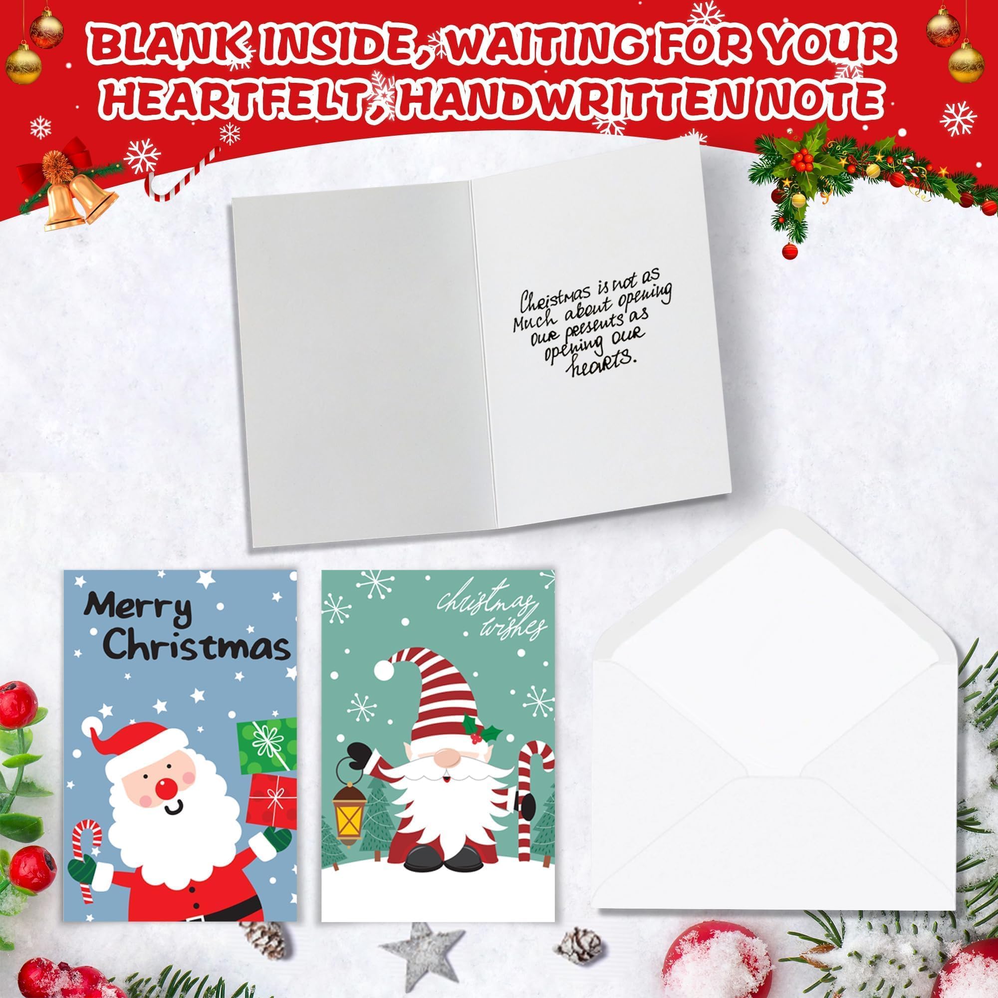 windrio 24 Pack Merry Christmas Cards Bulk with Envelopes & Stickers, Blank Holiday Greeting Cards, 6 Assorted Designs, Bulk Greeting and New Year's Cards Gnome, Snowman, Santa, and Bear