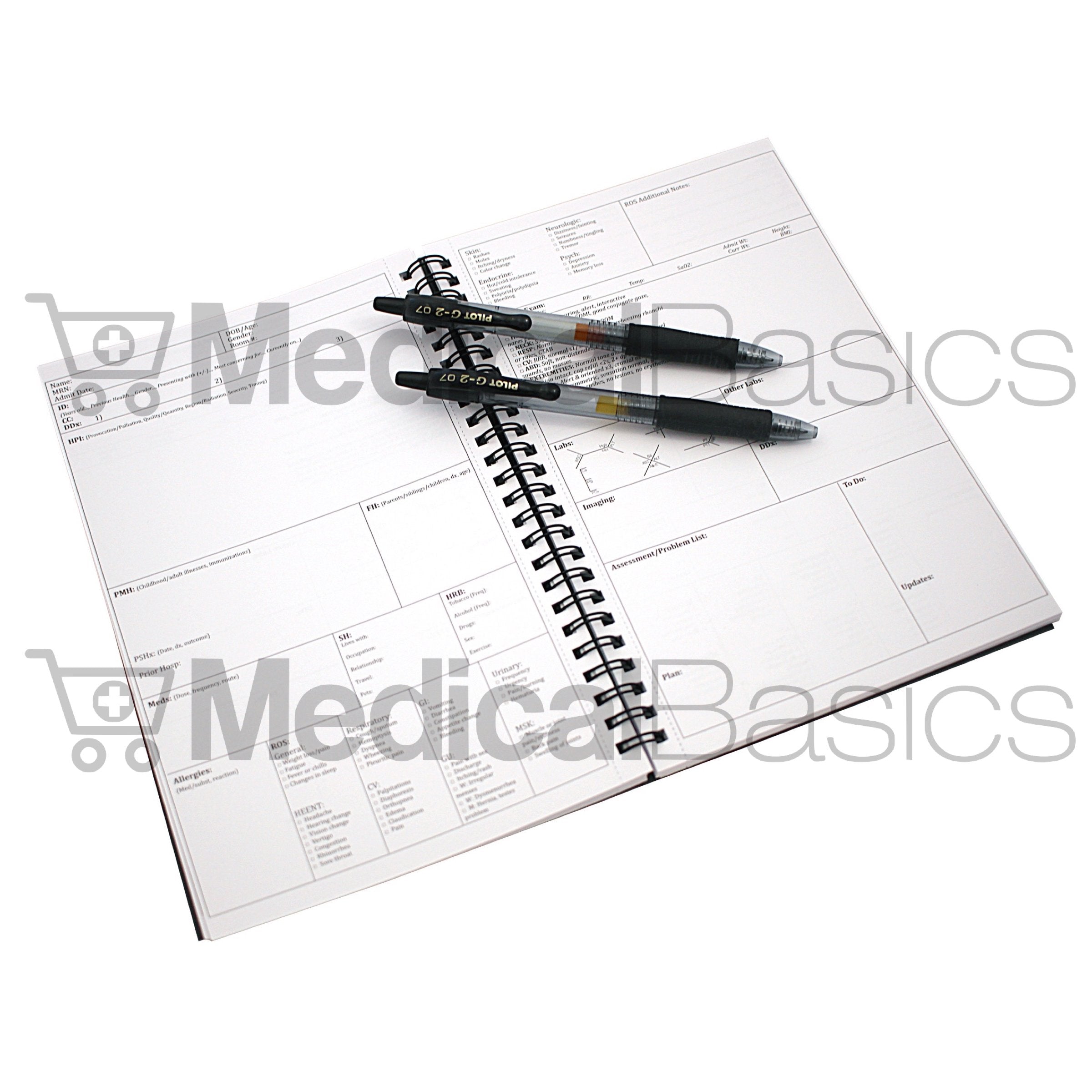 H&P notebook - Medical History and Physical notebook, 100 medical templates with perforations