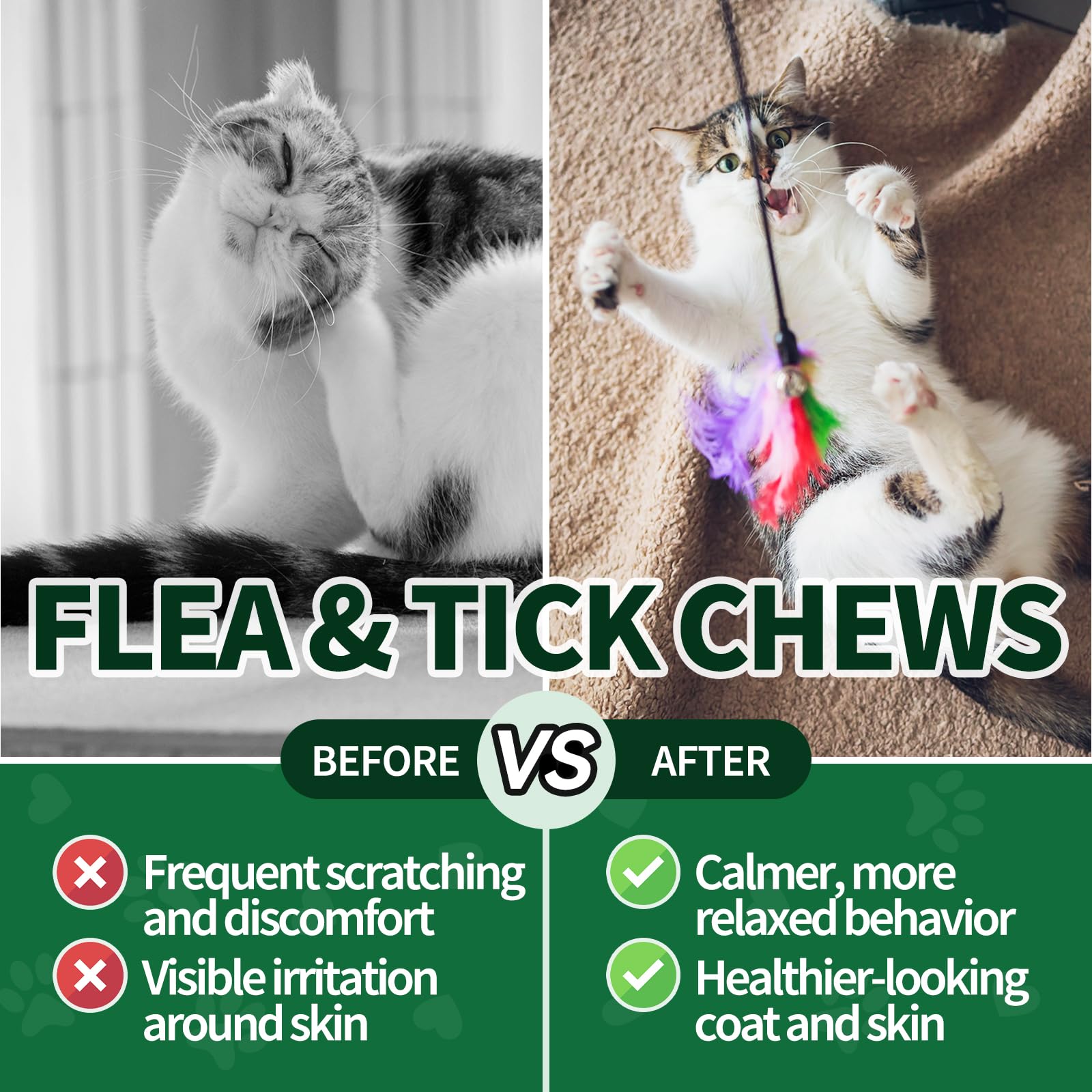 Flea and Tick Chews for Cats - Natural Flea Tick Support for Cat All Breeds & Ages - Nourishes Skin & Coat Health - Energy Support