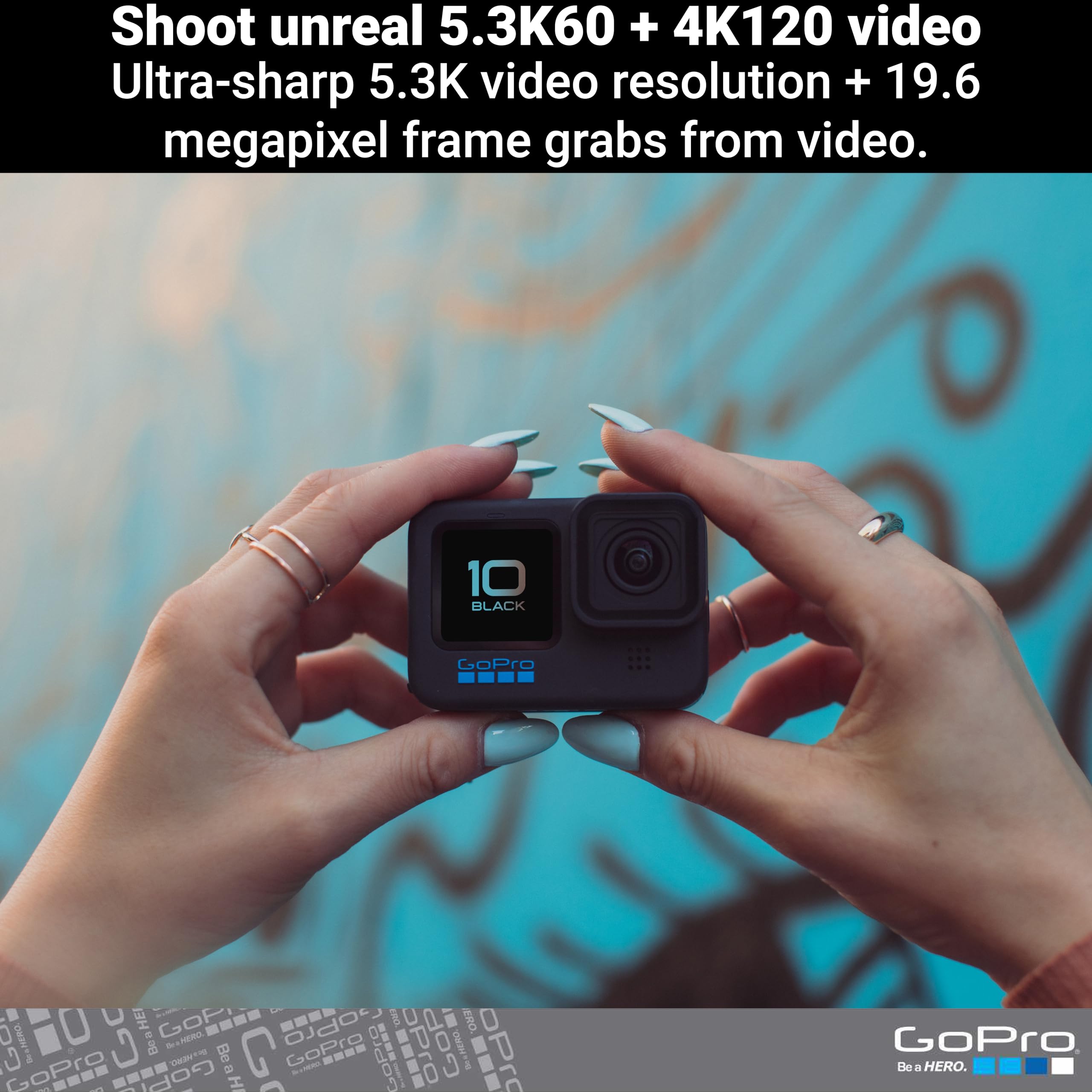 GoPro HERO10 Black- E-Commerce Packaging - Waterproof Action Camera with Front LCD & Touch Rear Screens, 5.3K60 Ultra HD Video