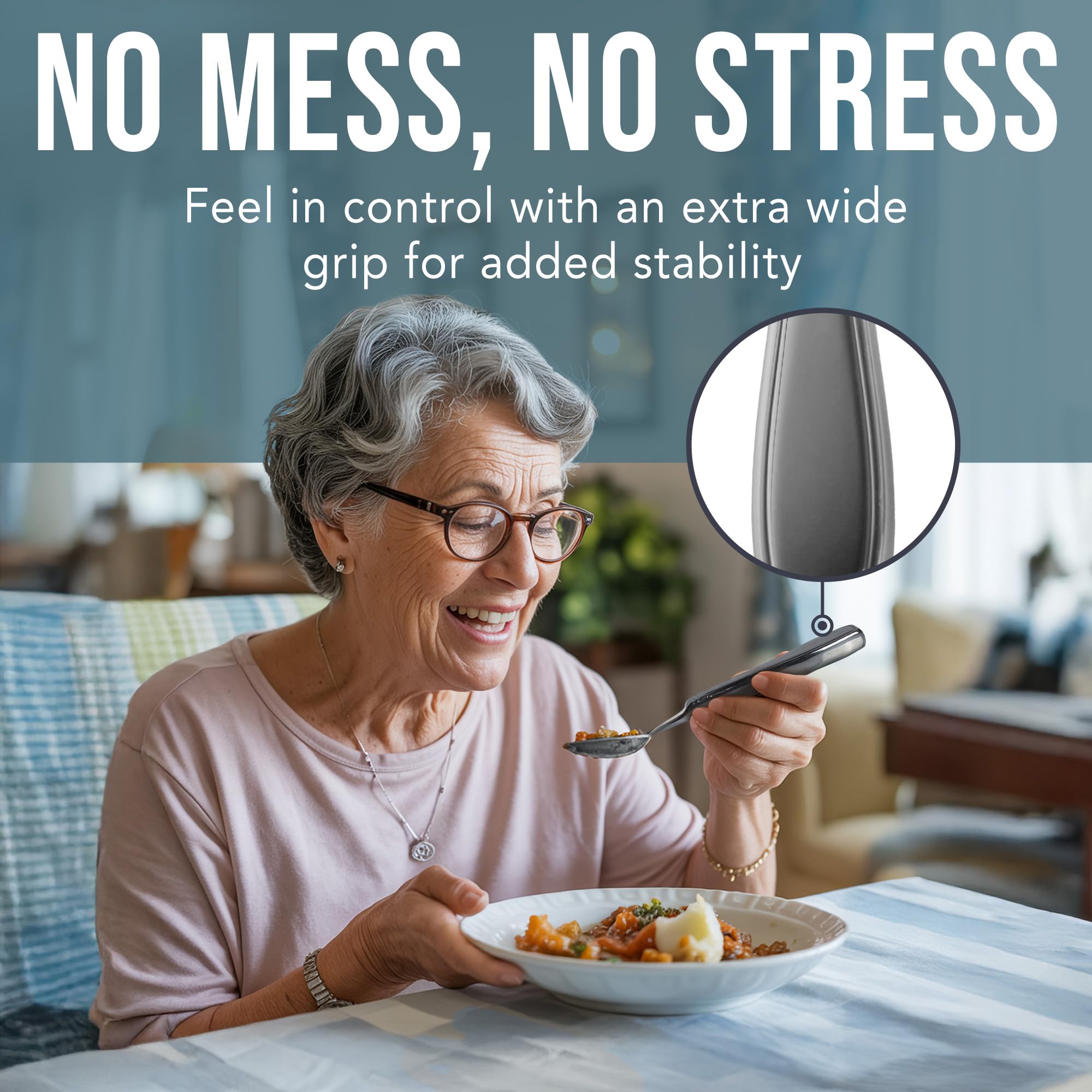 BunMo Weighted Utensils for Tremors and Parkinsons Patients - Heavy Weight Silverware Set of Knife, Fork and Spoon - Parkinsons Gifts for People with Parkinson's - Adaptive Eating Flatware (4 Pieces)