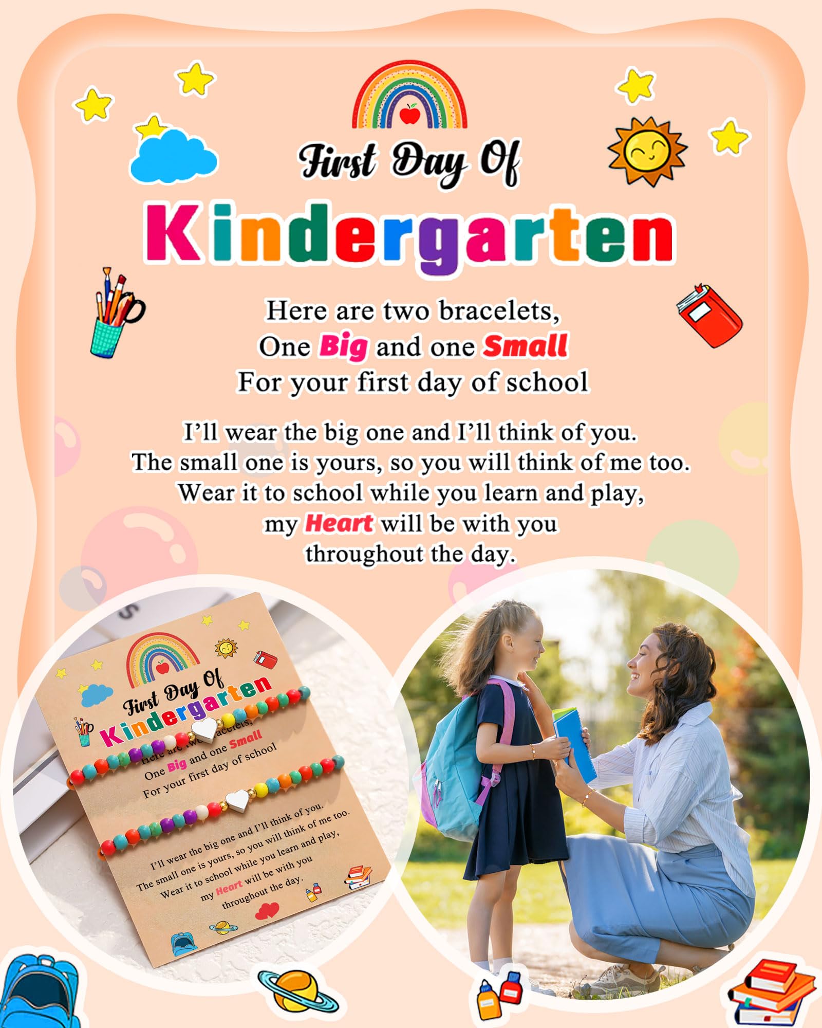 Kidbbi Back to School Stuff First Day of Kindergarten Bracelet Mommy and Me First Day of School Bracelet Mom and Daughter Mother Daughter Bracelets Back to School Gifts for Kids Girls