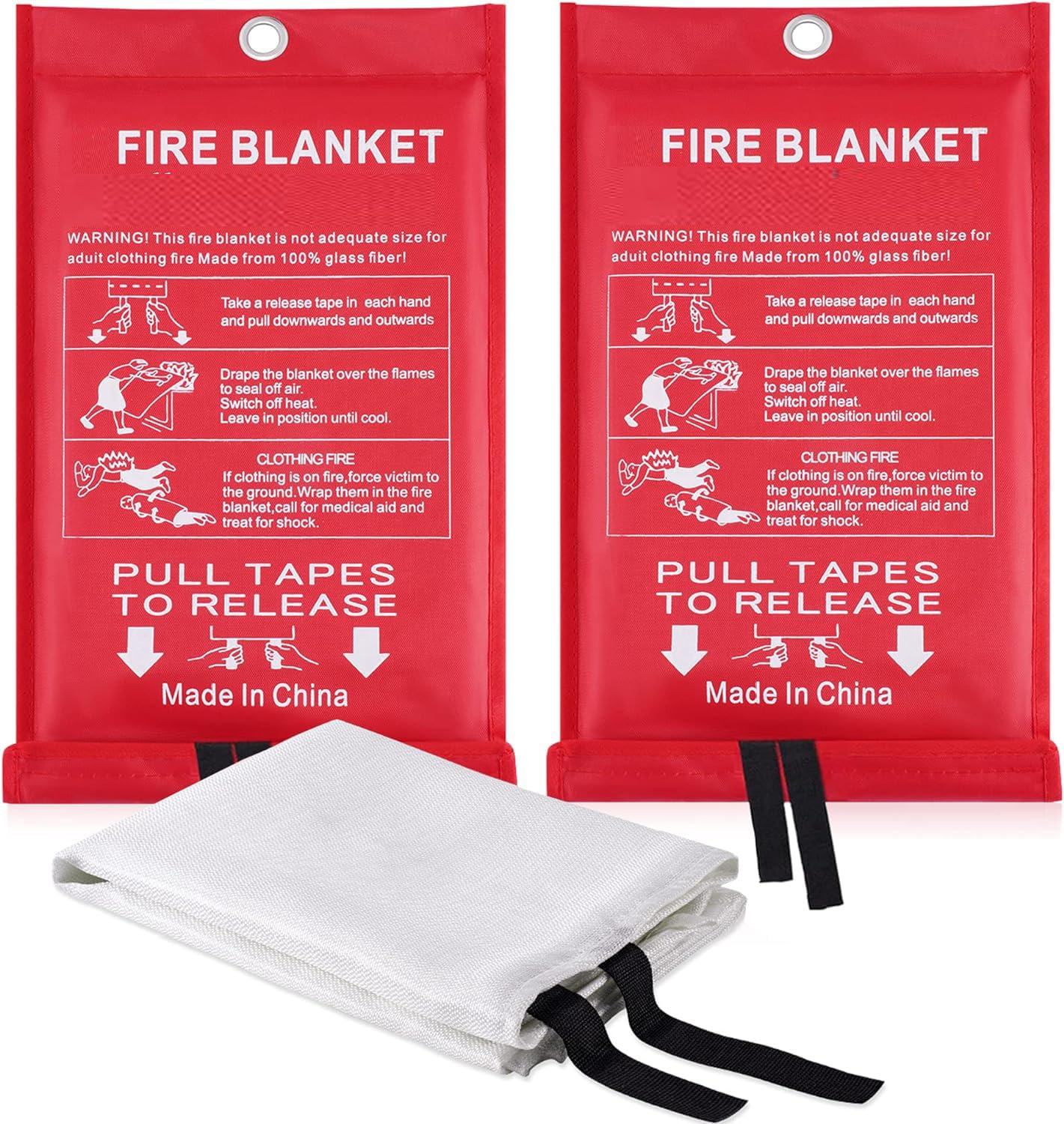 Mata Leon Fire Blankets Fiberglass Retardant Blanket - 3.3x3.3ft Square Fire Suppression Tool Emergency Survival Kit Durable for Accidental Safety for Home Office Fireplace Car Kitchen(2 Packs)