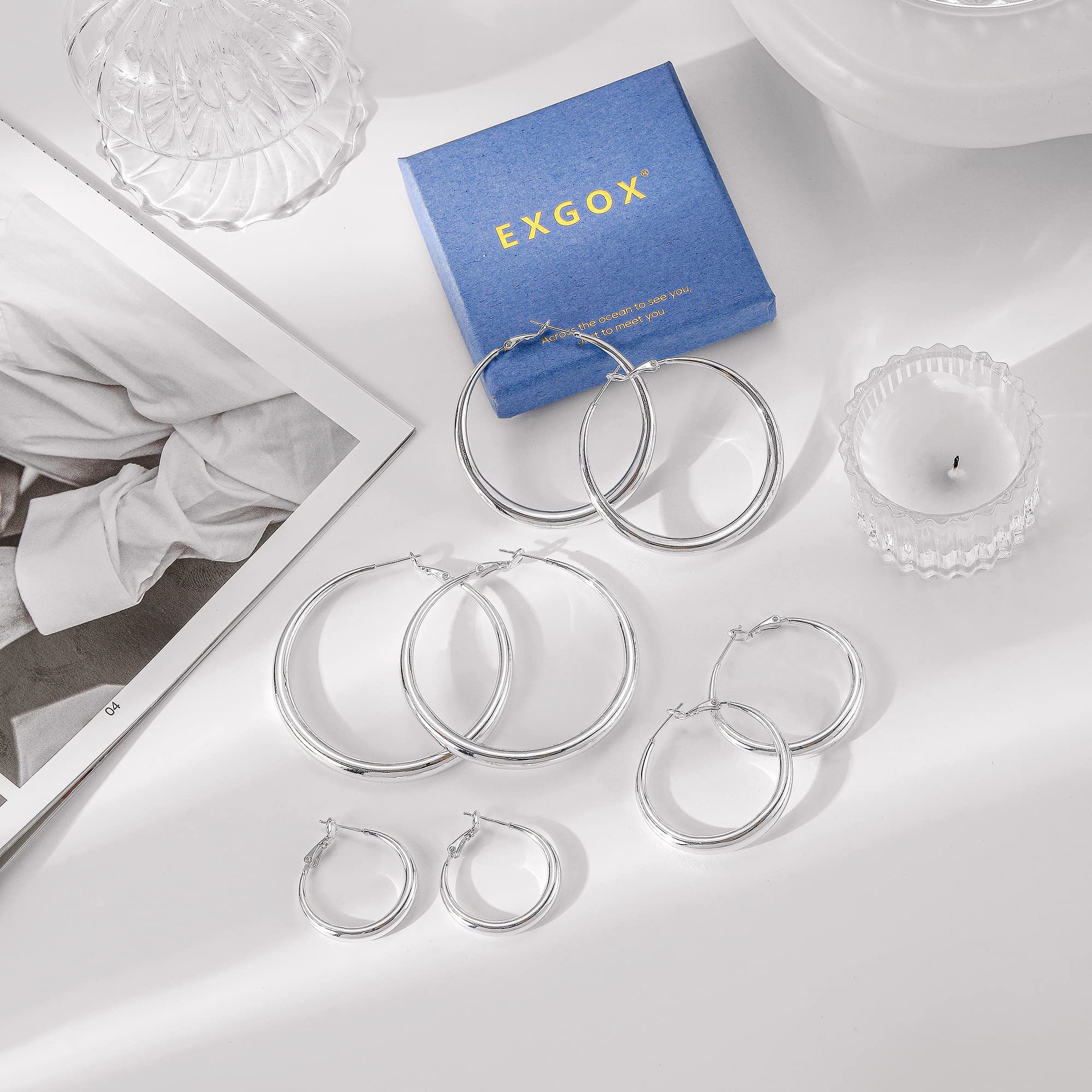 EXGOX Gold Large Hoop Earrings 925 Sterling Silver Hypoallergenic Lightweight 14K Real Gold Plated Big Circle Hoop Earrings for Women Girls (30/40/50/60mm)