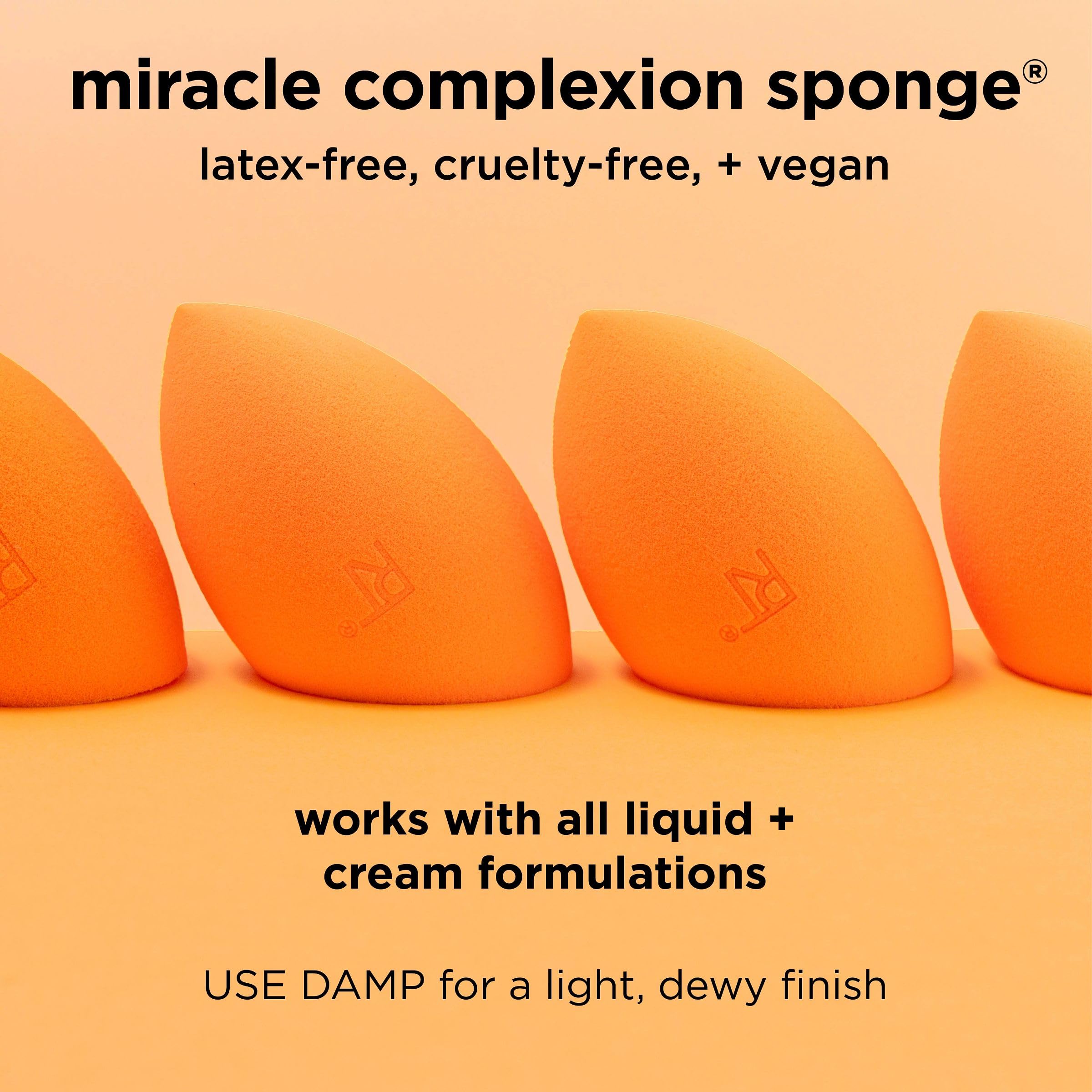 Real Techniques Miracle Complexion Sponge, Makeup Blender for Liquid and Cream Foundation, Full Coverage, Streak-Free Professional Makeup Tool, Cruelty Free, Vegan, Latex Free, 4 Count