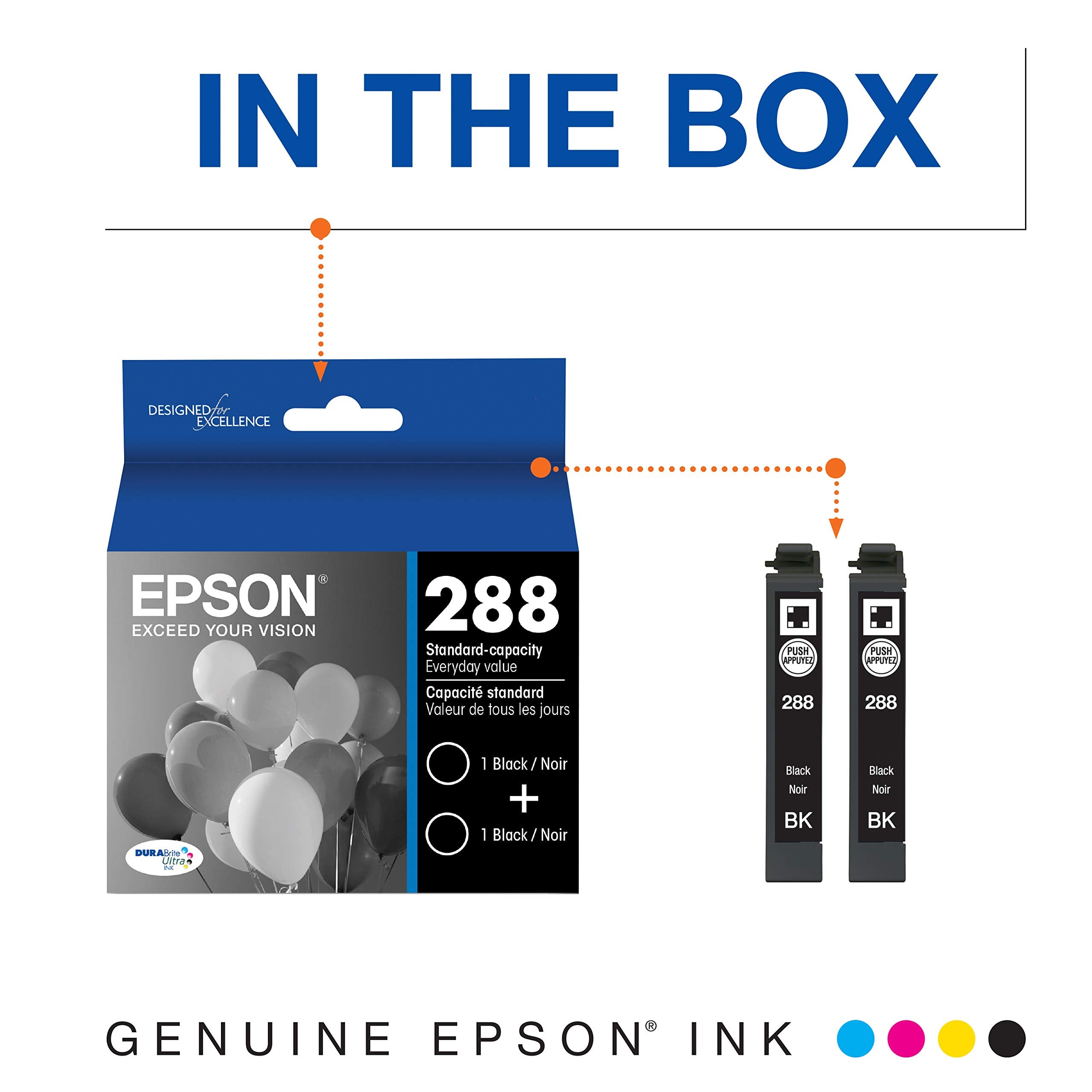 EPSON 288 DURABrite Ultra Ink Standard Capacity Black Dual Cartridge Pack (T288120-D2) Works with Expression XP-330, XP-430, XP-434, XP-340, XP-440, XP-446