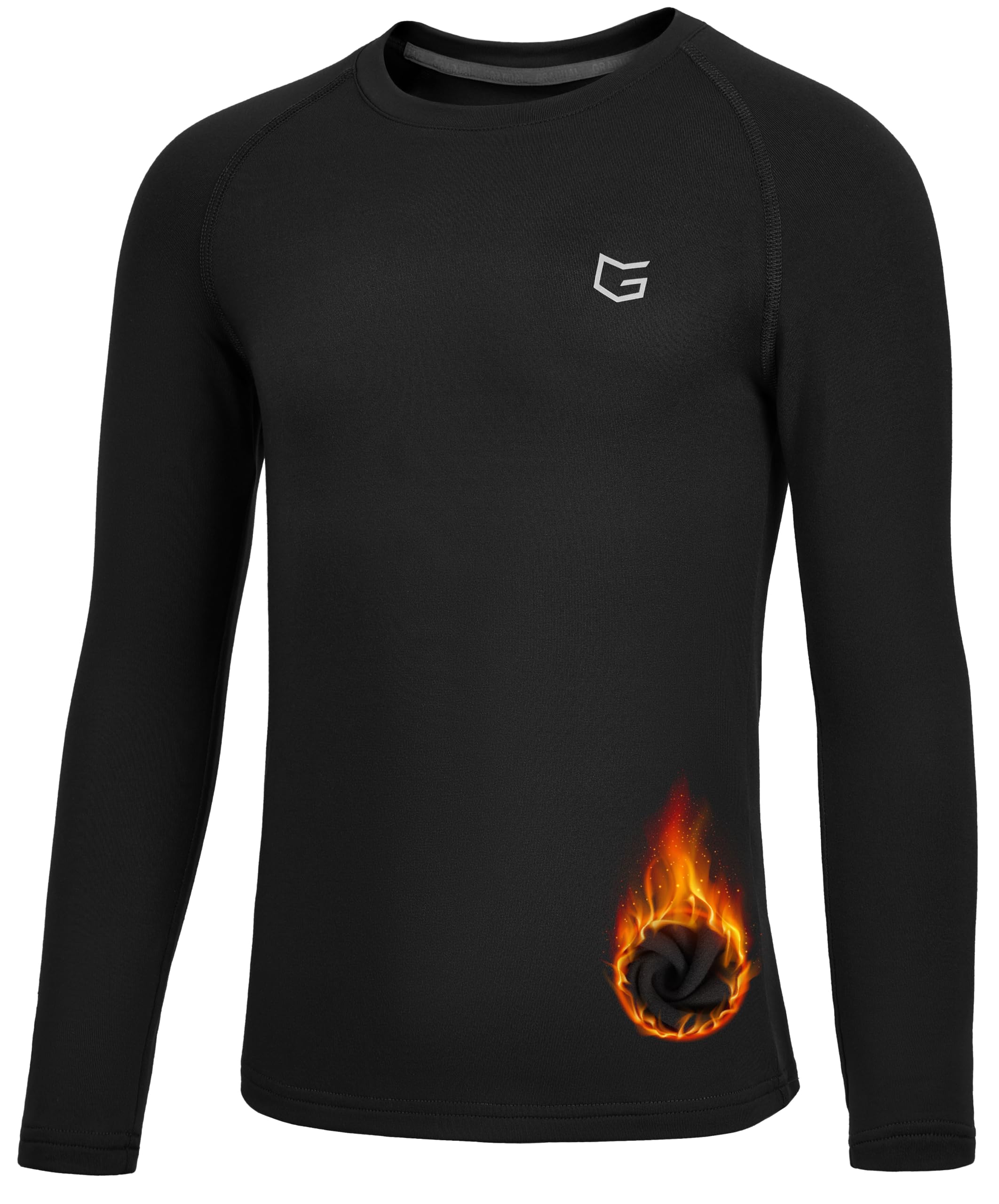 G Gradual Youth Boys Compression Thermal Shirt Long Sleeve Fleece Undershirt for Boy Football Baseball Soccer Base Layer(Black,XS)