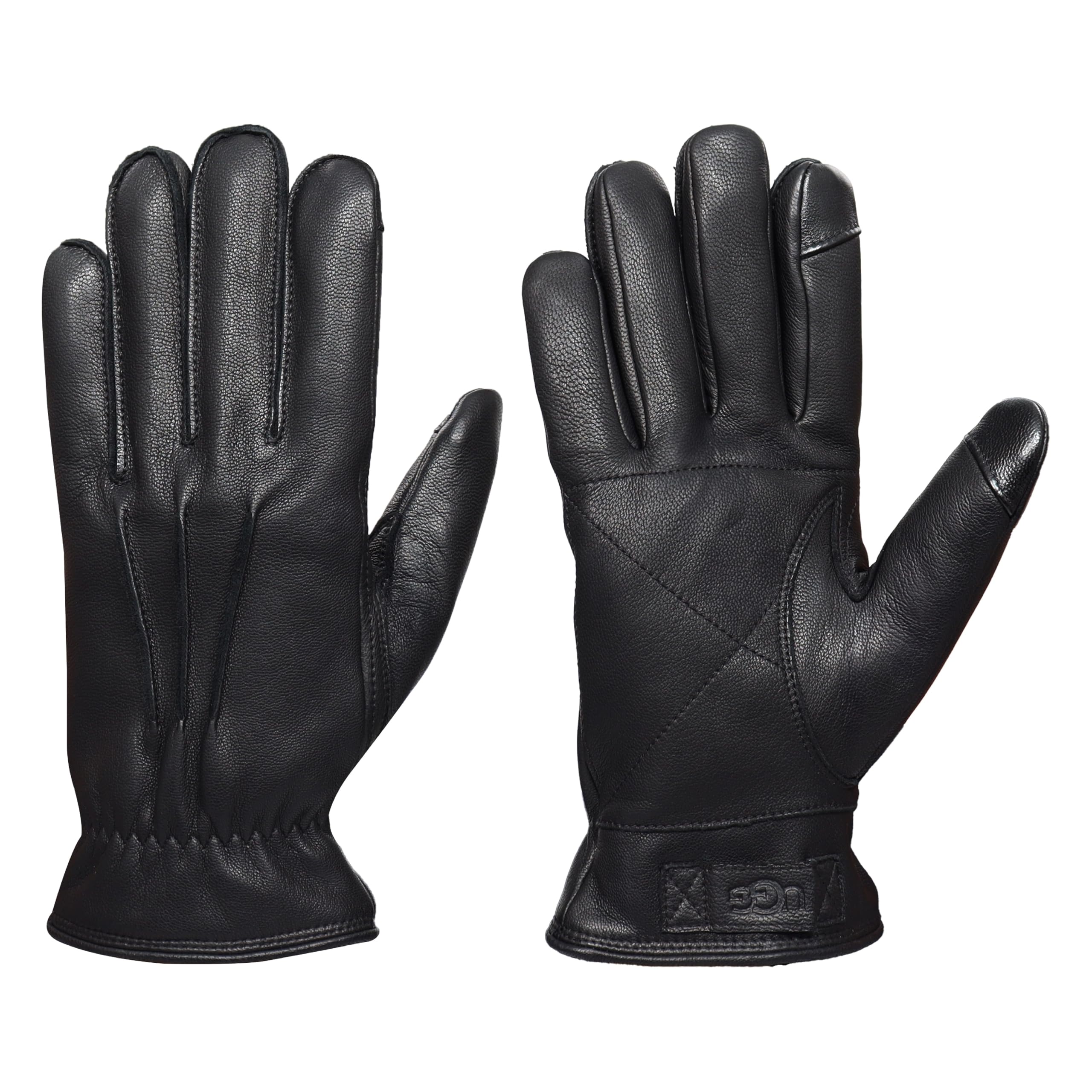 UGG Men's 3 Point Genuine Leather Gloves with Microfur Lining and Conductive Fingertips, Black, Medium