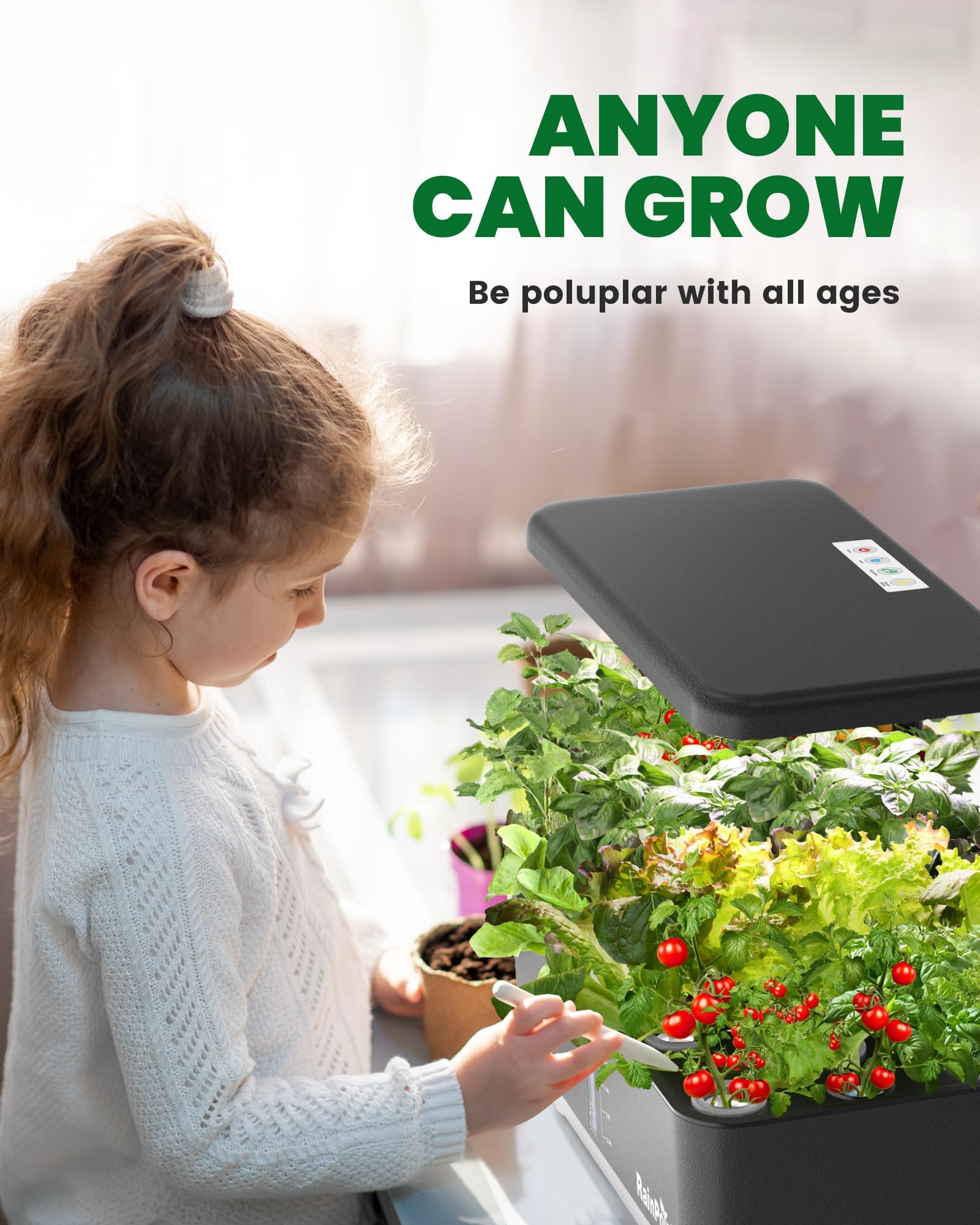 RAINPOINT Hydroponics Growing System Kit, Indoor Herb Garden Planter Kit with 13 Pods, 5L Inside Gardening System with LED Grow Light, Gardening Plant Gift for Women, Men, Children and Enthusiasts