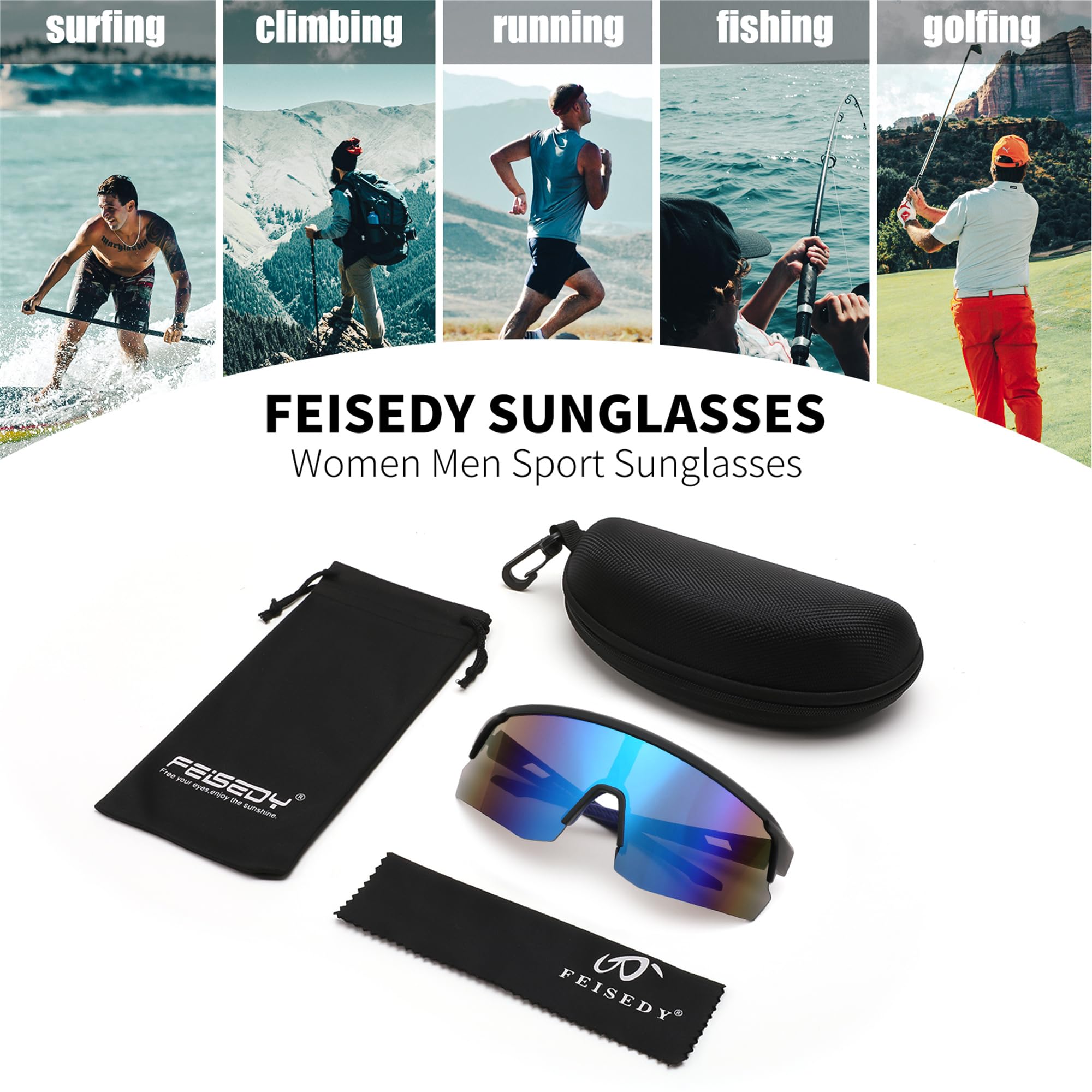 FEISEDY Cycling Sunglasses for Men Women, Sports Glasses for Youth Running Baseball Shades UV400 Protection B0108