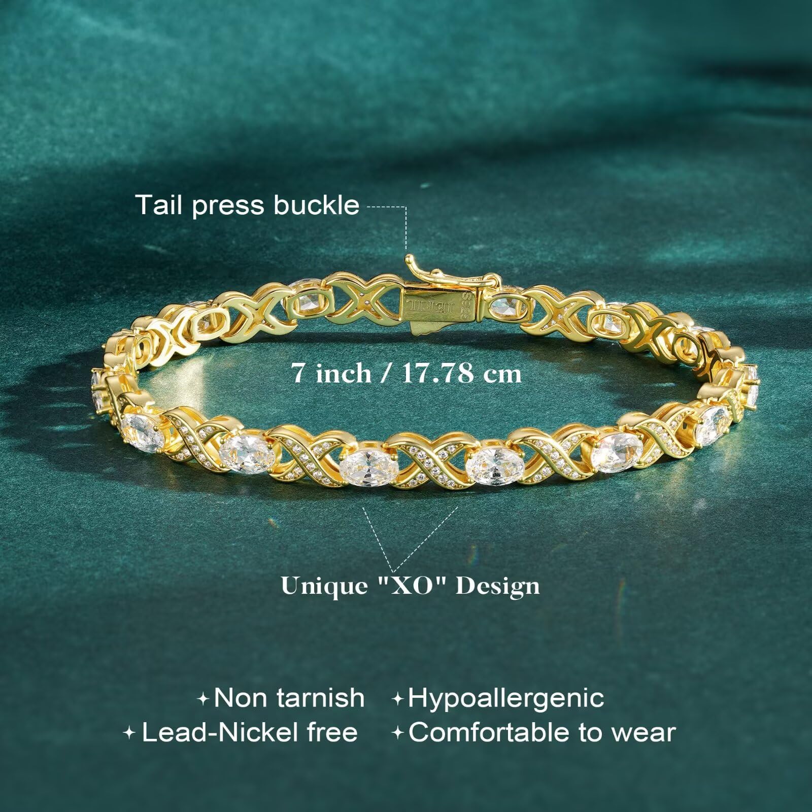 Iefil June Birthstone Bracelet for Women - Lab-Created Alexandrite Tennis Bracelets Unique X O Design Oval Birthstone Bracelets Anniversary Birthday Jewelry Gifts for Wife 7"