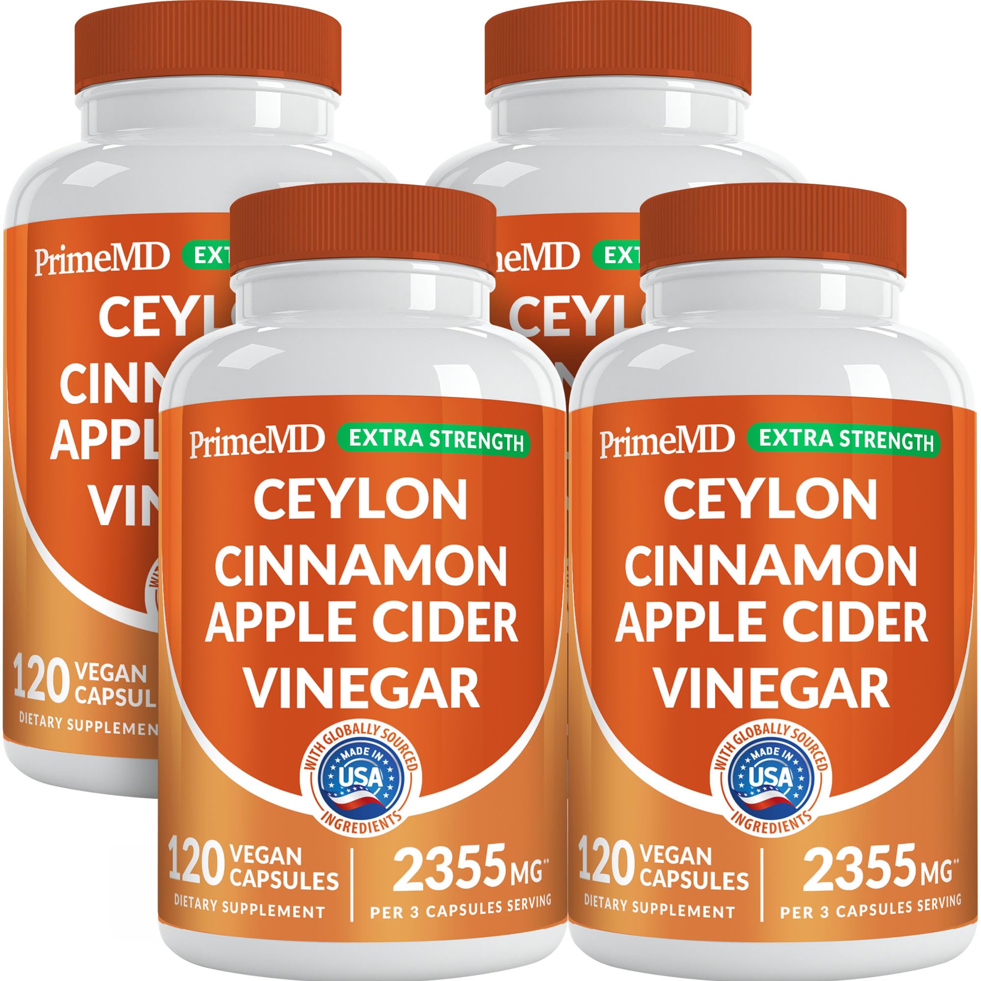 5-in-1 Ceylon Cinnamon Powder Extra Strength – Organic Ceylon Cinnamon Capsules with Turmeric, Apple Cider Vinegar, Korean Ginseng & BioPerine for Metabolism & Energy Support Pills (120 Ct, 4 Pack)