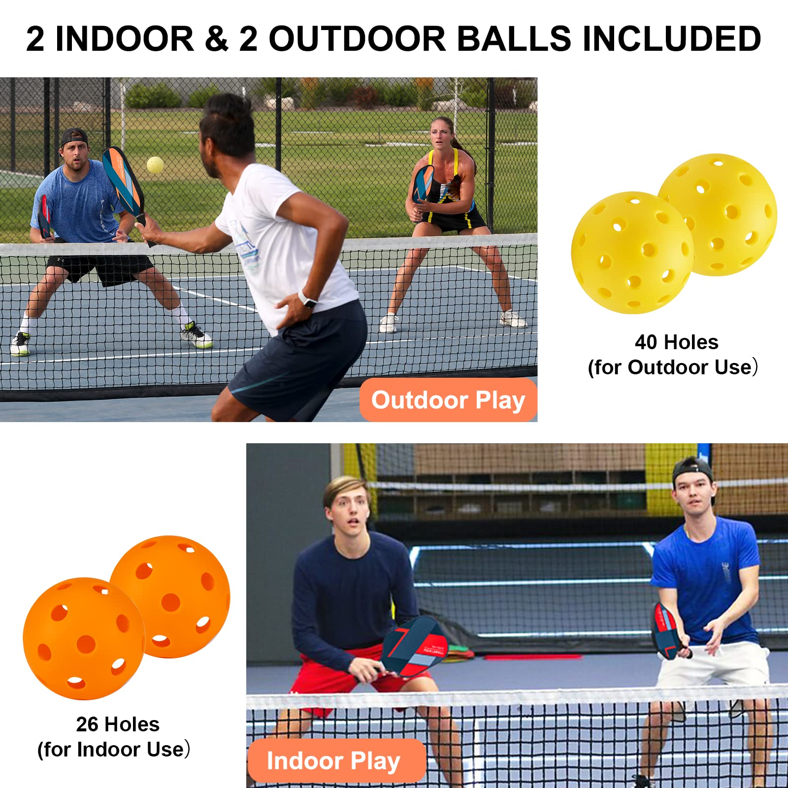 BEIVES Pickleball Paddles, Fiberglass Surface Pickleball Paddles Set of 4, Pickleball Set with 4 Pickleball Rackets, 4 Pickleball Balls, 1 Pickleball Bag, Pickle Ball Paddle Set for Men Women