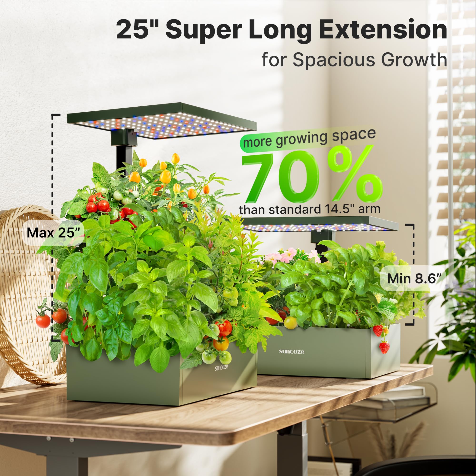 SUNCOZE Hydroponics Growing System Kit 20 Pods, Indoor Herb Garden with Grow Light 30W, 10L Large Water Tank with Adjustable Height to 25", Built-in Pump, Gardening Gifts, Avocado Green