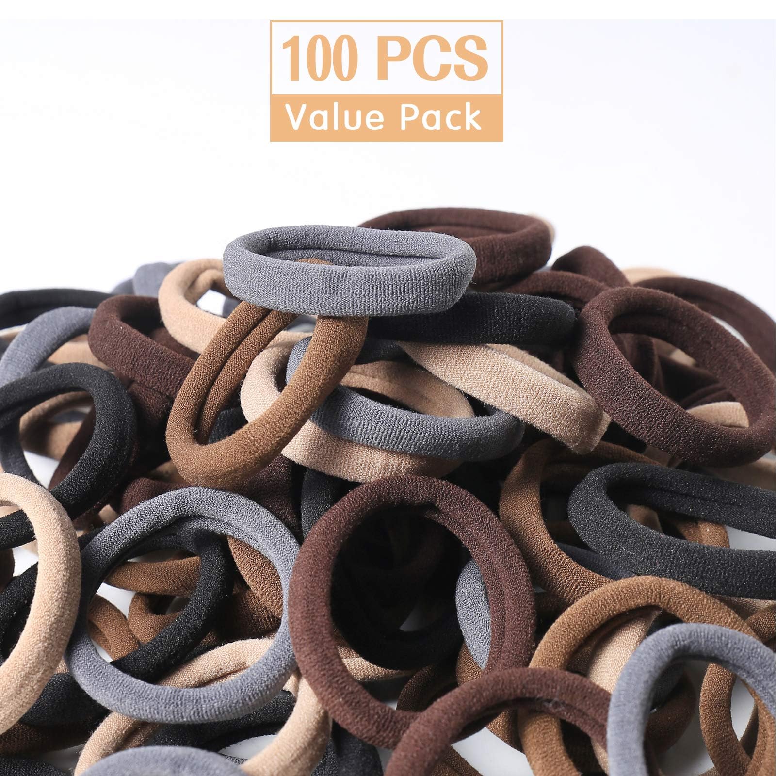 100 Pcs Thick Seamless Brown Hair Ties, Ponytail Holders Hair Accessories No Damage for Thick Hair, Christmas Accessories Gifts (Natural Colors)