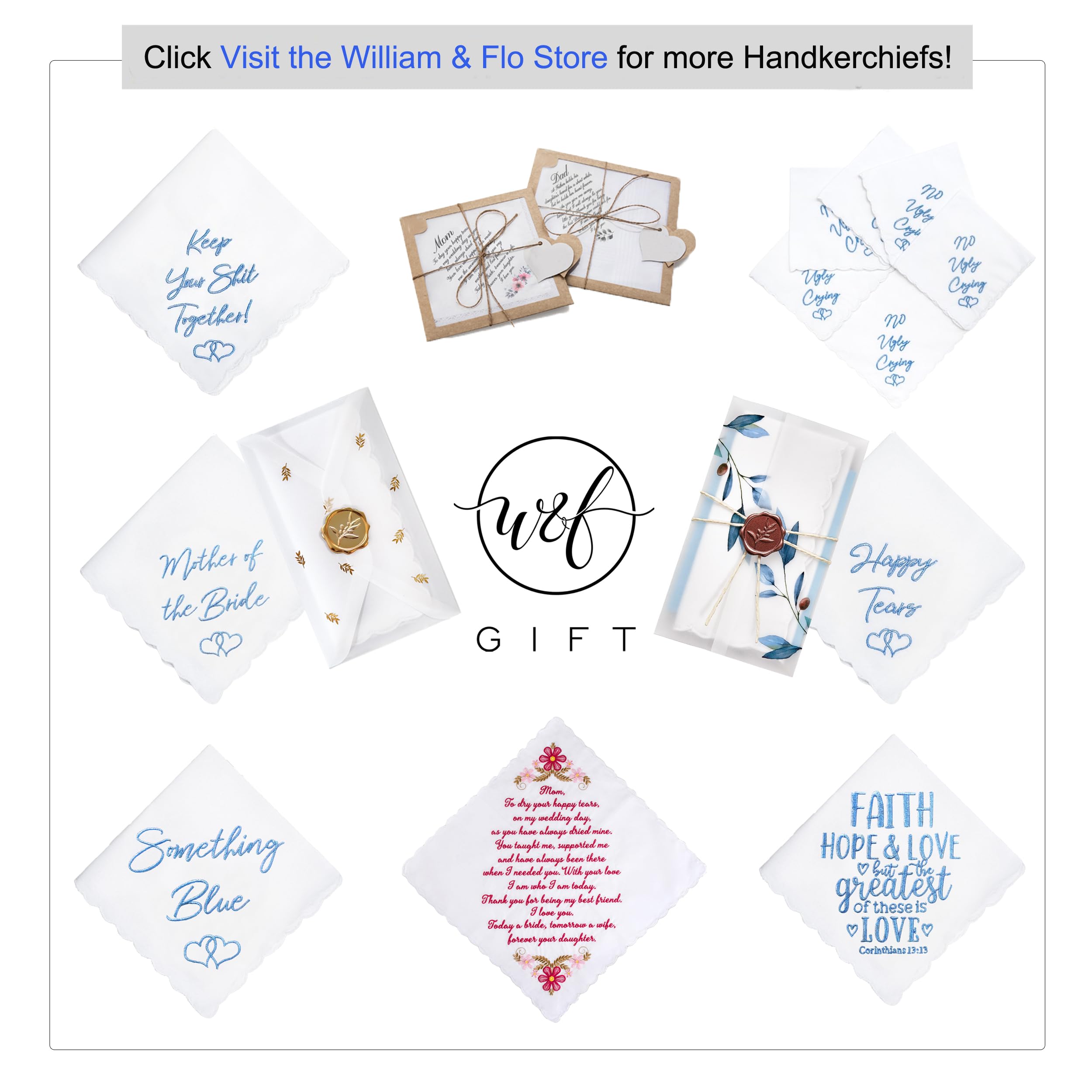 W&F GIFT Something Blue Wedding Gift Embroidered Handkerchief | Keep Your Shit Together! | Wedding Day Bride Gift