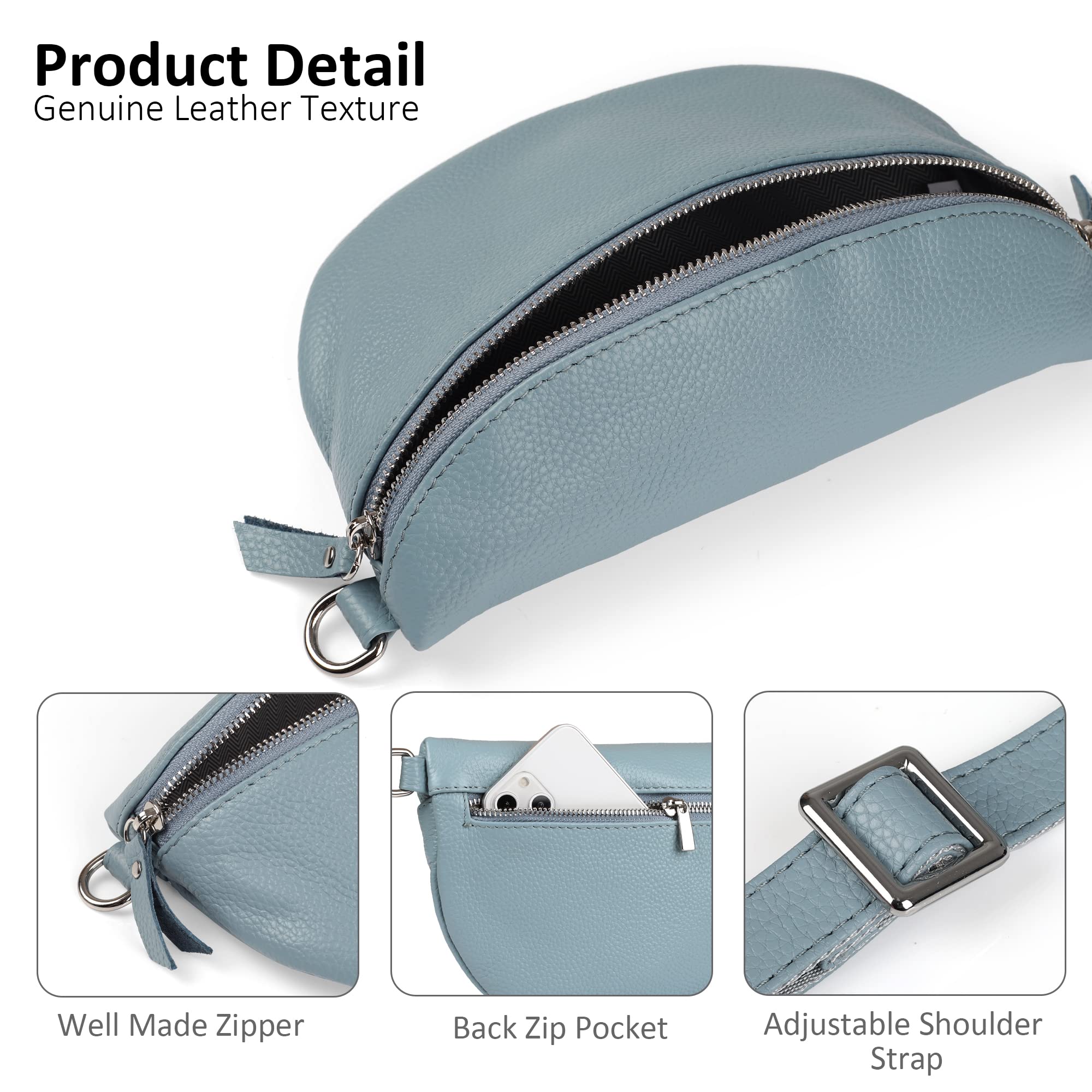 befen Small Genuine Leather Fanny Packs for Women, Cross Body Belt Bag Cell Phone Purse for Women Gift-Air Force Blue