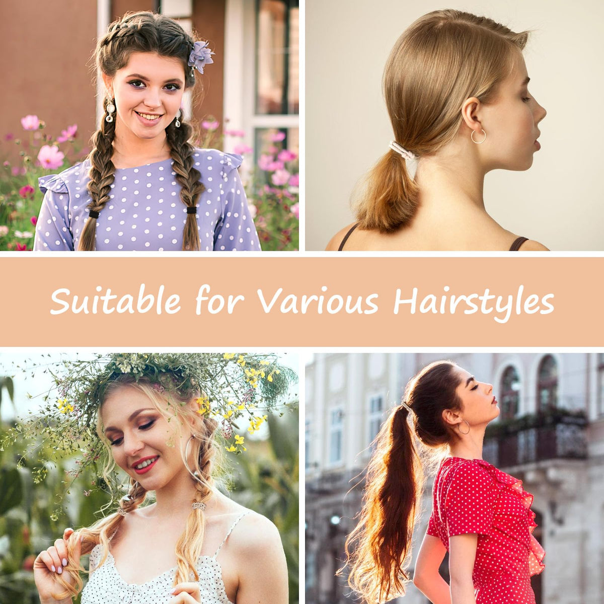 OHCISP Boho Hair Ties, 20 PCS of 4 Styles Cute Hair Bands for Thick or Thin Hair,No Damage Hair Tie Bracelets,Brown Elastic Hair Accessories for Girls and Women
