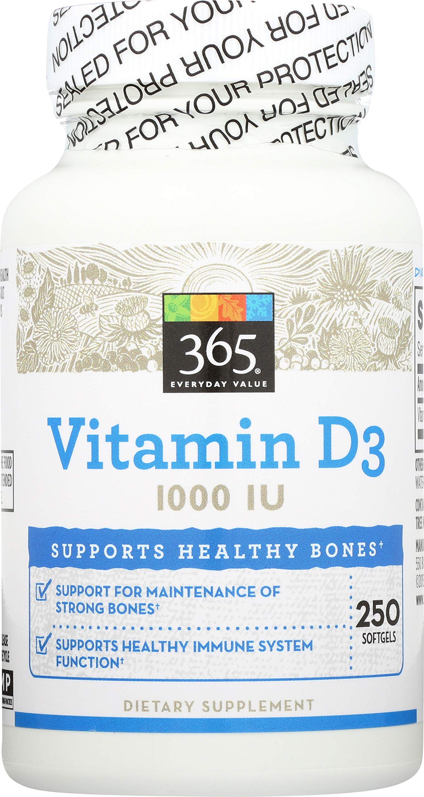 365 Everyday Value, Vitamin D3 1000 IU, Capsule, 250 ct