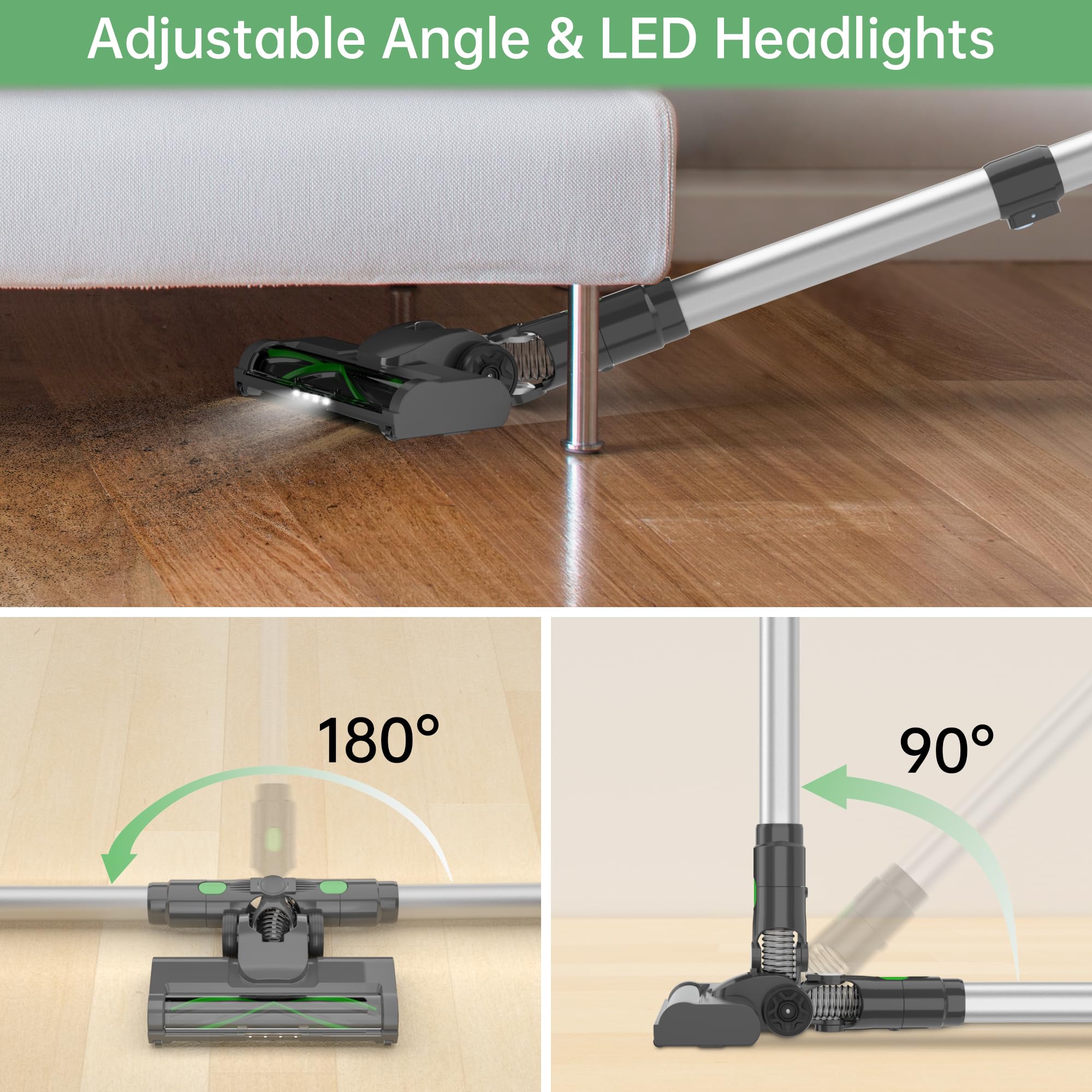 ENCHE Cordless Vacuum Cleaner, 45000pa 450W Stick Vacuum,6-in-1 Rechargeable Vacuum with LED Display,50mins Runtime,Lightweight with LED Headlights for Hardwood Floor Low-Pile Carpet Pet Hair