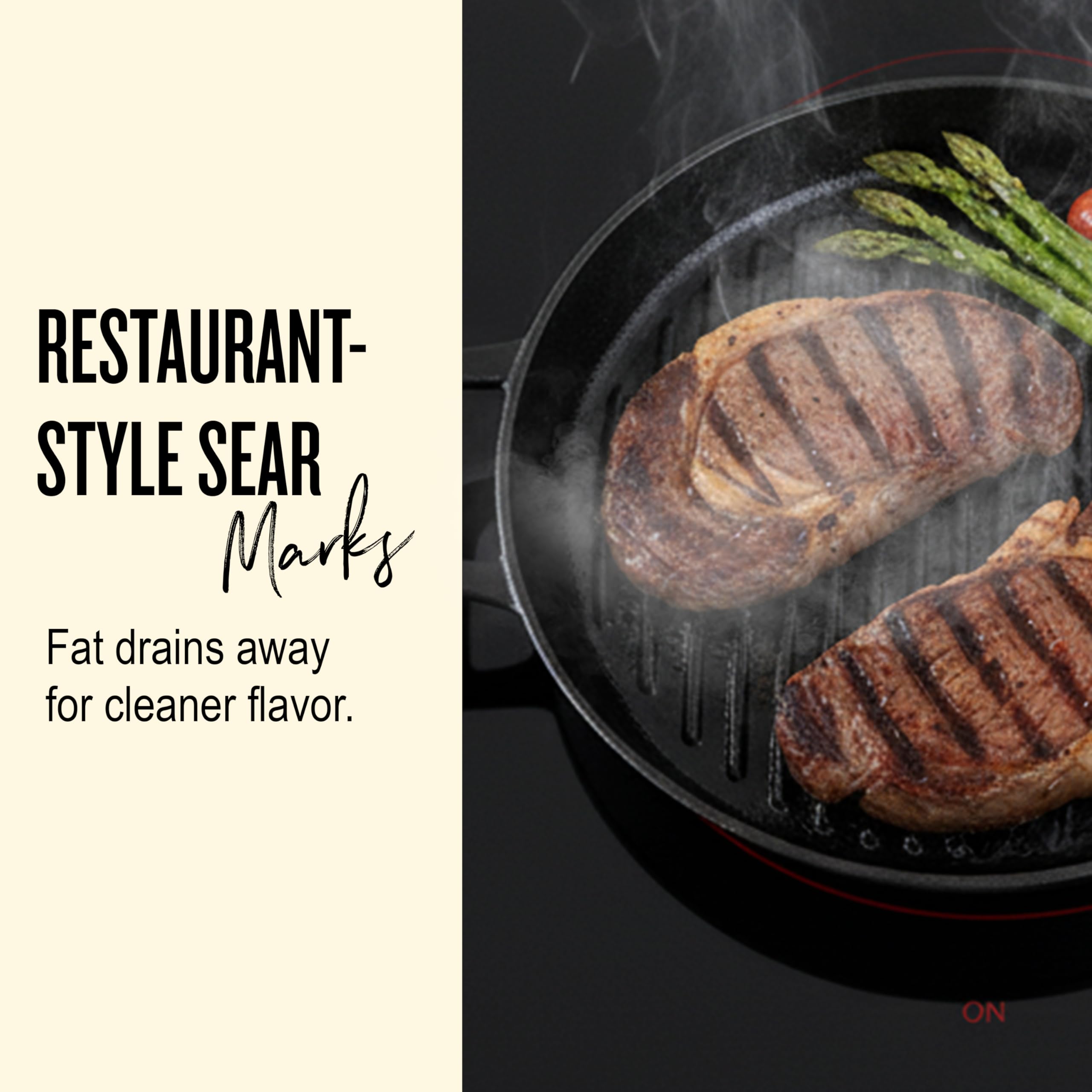Alva Nori Enameled Cast Iron Grill Pan, 11" – Made With No PFAS/PTFE/PFOA, Oven & Induction Safe – 3-Layer Enamel, No Seasoning Needed – Durable, Easy-Clean Bakeware for Healthy Cooking, Black
