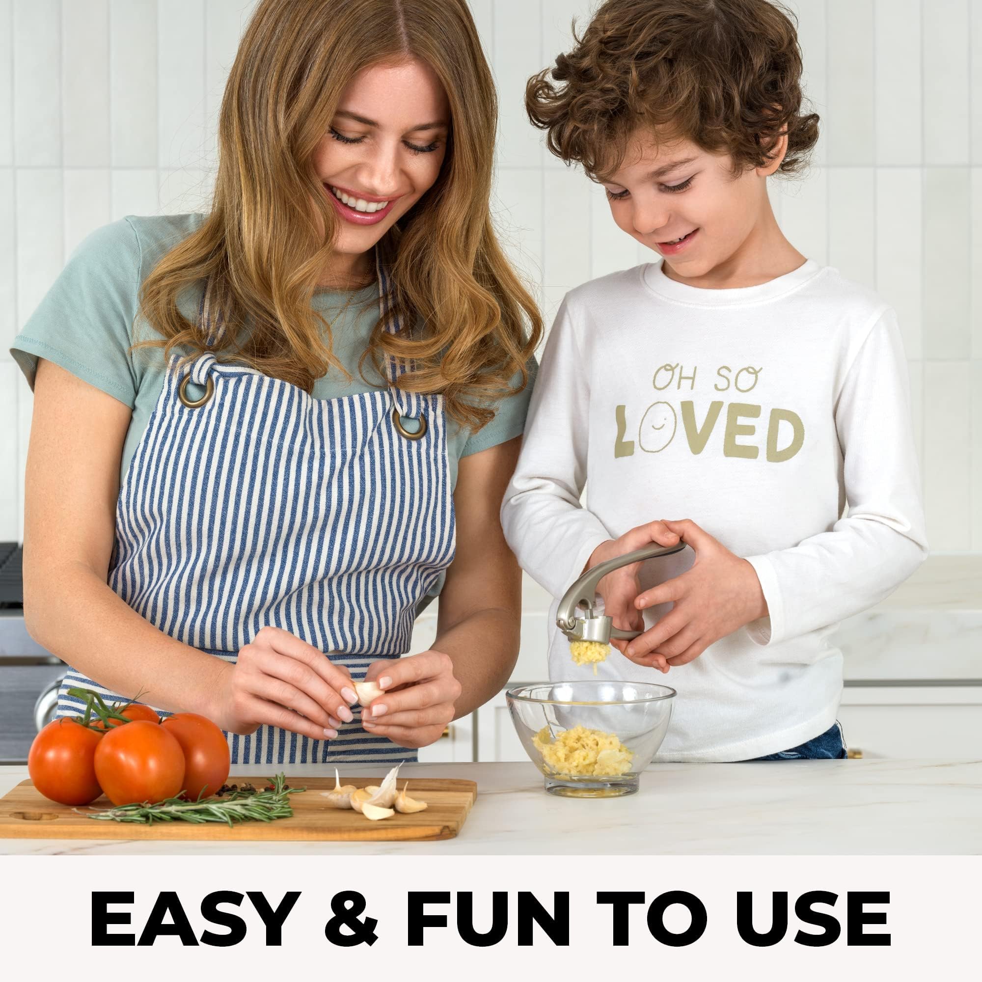 Zulay Kitchen Premium Garlic Press Set - Rust Proof & Dishwasher Safe Professional Garlic Mincer Tool - Easy-Squeeze, Easy-Clean with Soft, Ergonomic Handle - Silicone Garlic Peeler & Brush (Silver)