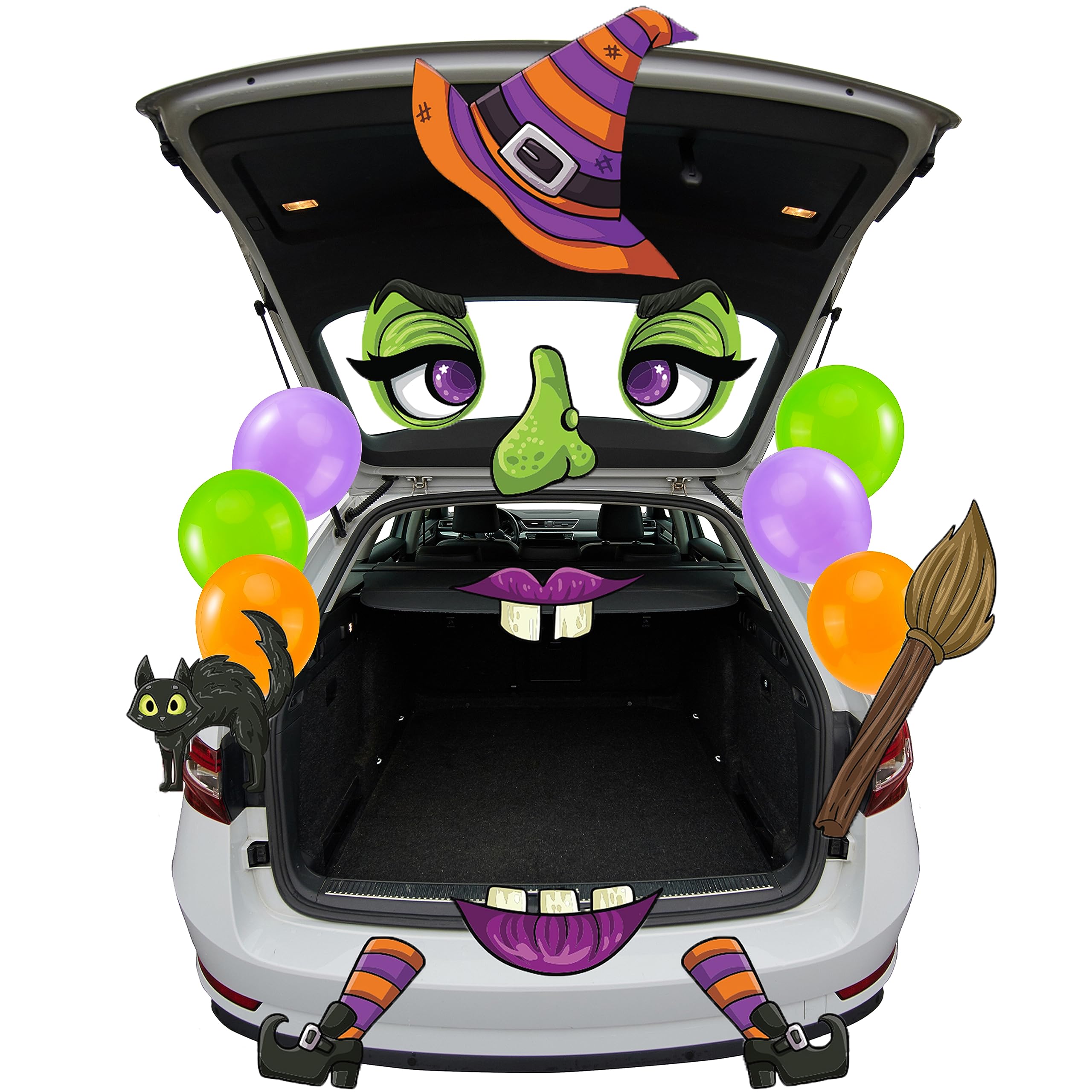 JOYIN Trunk Or Treat Car Decorations Kit Halloween Decorations Outdoor Indoor Witch Decor Car Stickers, Haunted House SUV Trunk Archway Car Garage Lawn Balloons