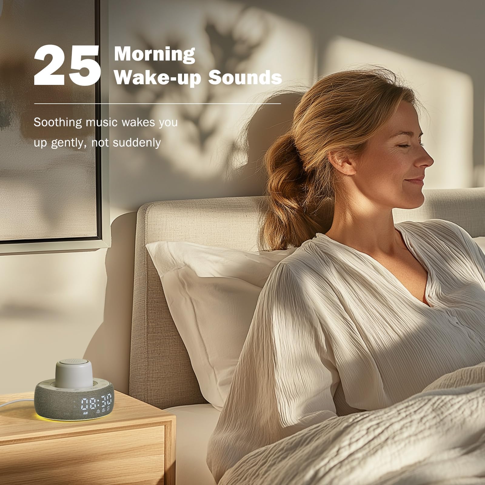 Paussion White Noise Machine with Smart Alarm Clock, 25 Soothing Sounds, Portable Sleep Sound Machine Aid for Baby, Kids, Adults, Office, Dimmable Timer, 7 Night Light Colors for Privacy Bedroom, Gray