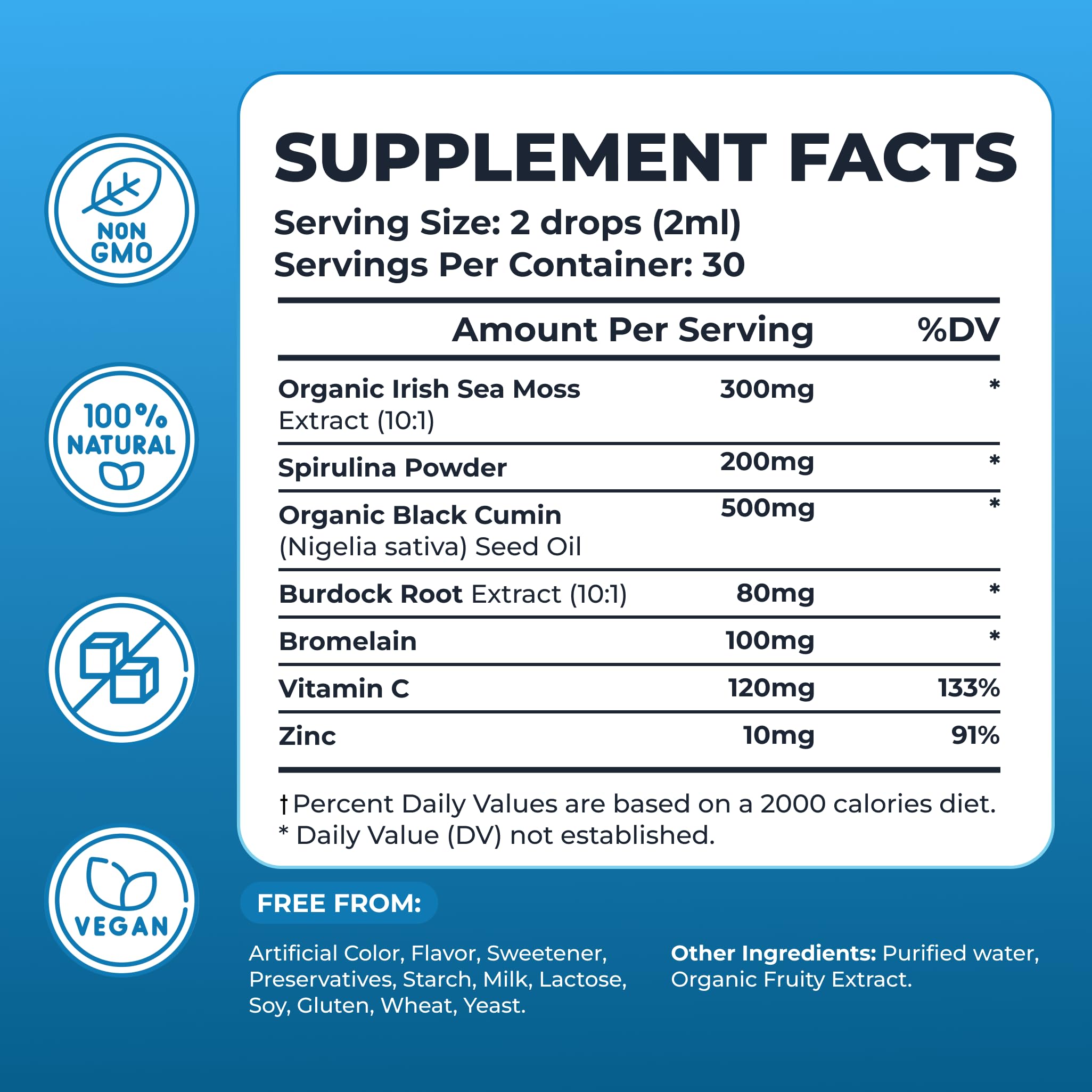 TrueSeaMoss Irish Sea Moss Drops - 5X Stronger Than Sea Moss Gel - 92+ Essentials Minerals - with Spirulina Powder, Burdock Root & Black Cumin - 2 Fl Oz (60ml) - Strawberry Flavor