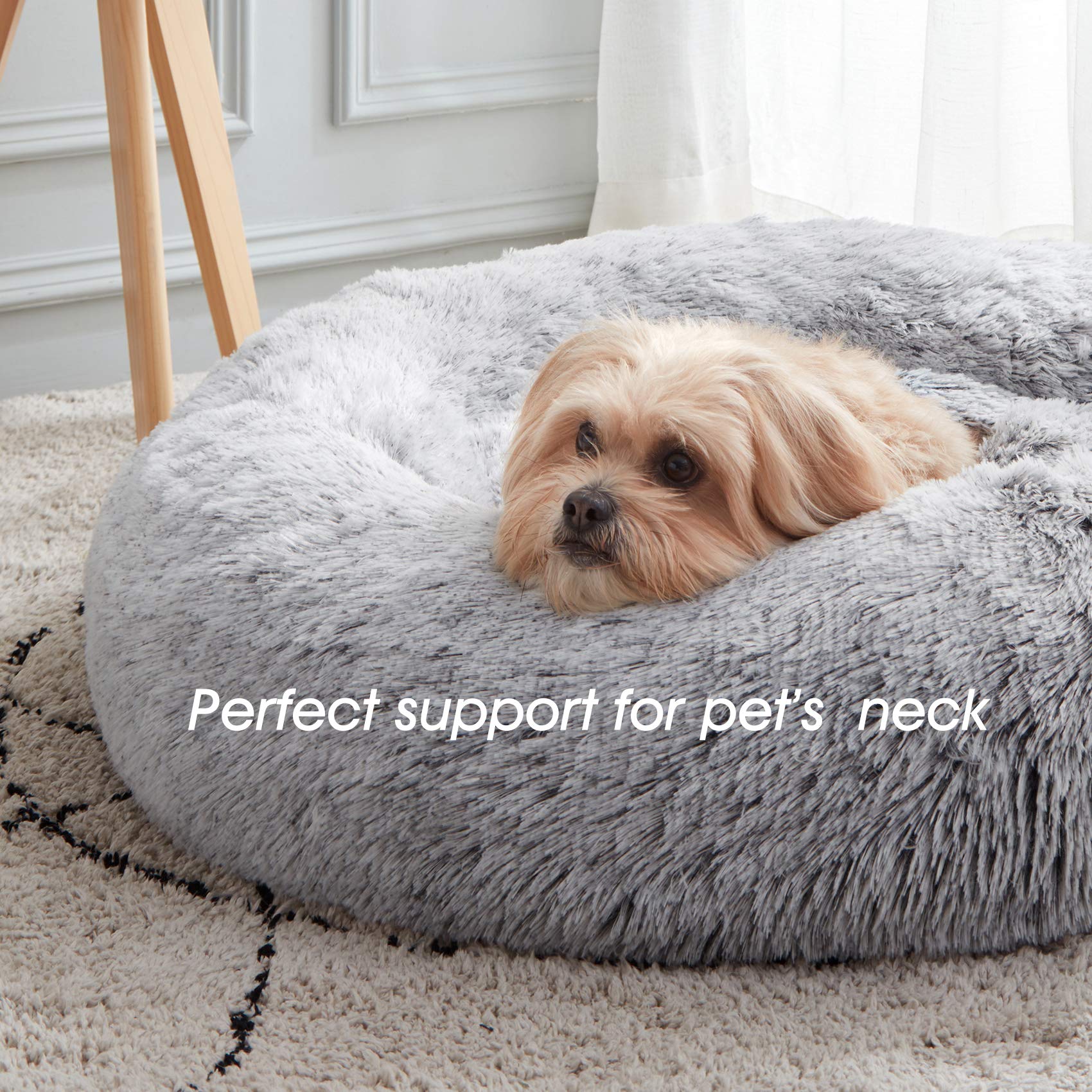 WESTERN HOME WH Calming Dog & Cat Bed, Anti-Anxiety Donut Cuddler Warming Cozy Soft Round Bed, Fluffy Faux Fur Plush Cushion Bed for Small Medium Dogs and Cats (20"/24"/27"/30")