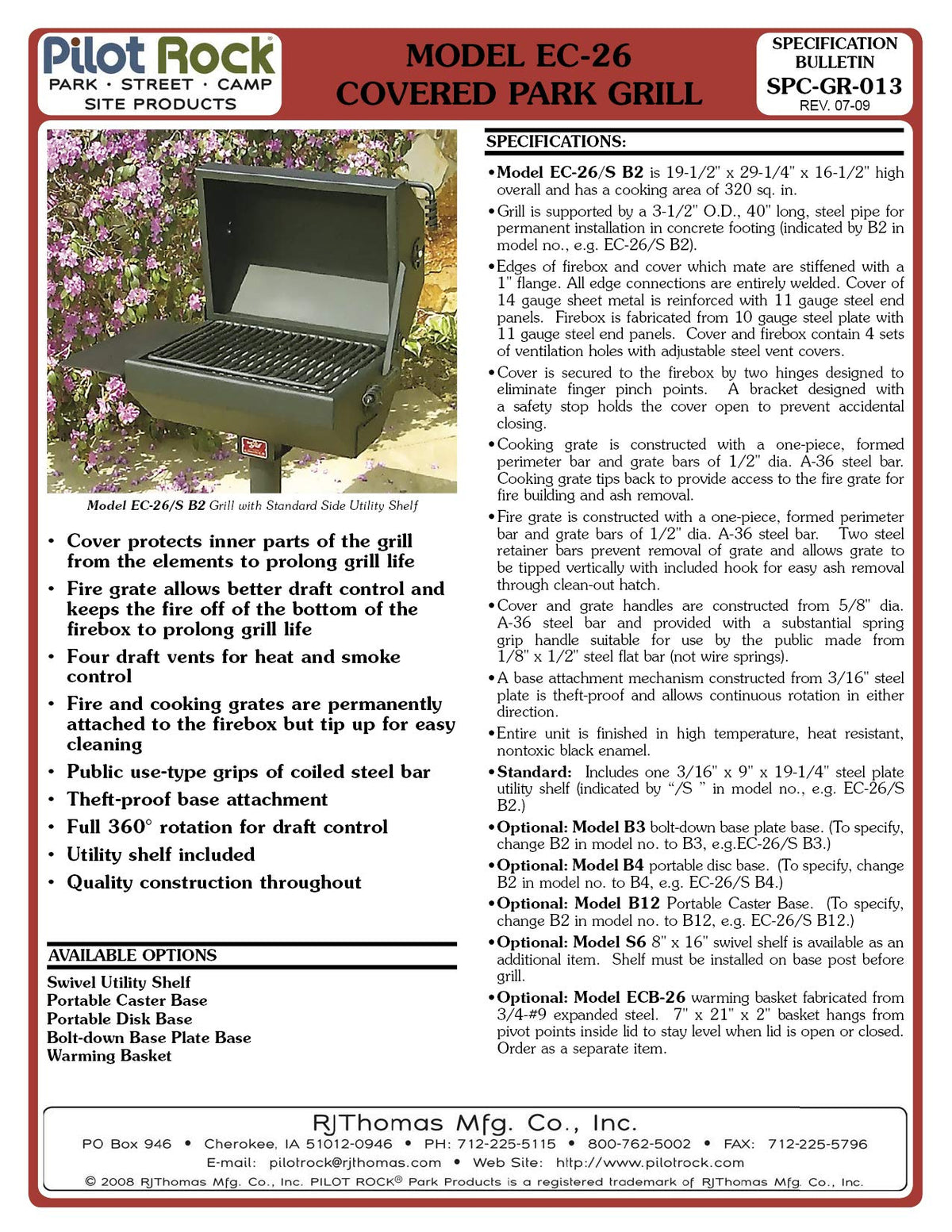 Pilot Rock Steel Covered BBQ Grill - 19in. x 22in. Model Number EC-26/S B2