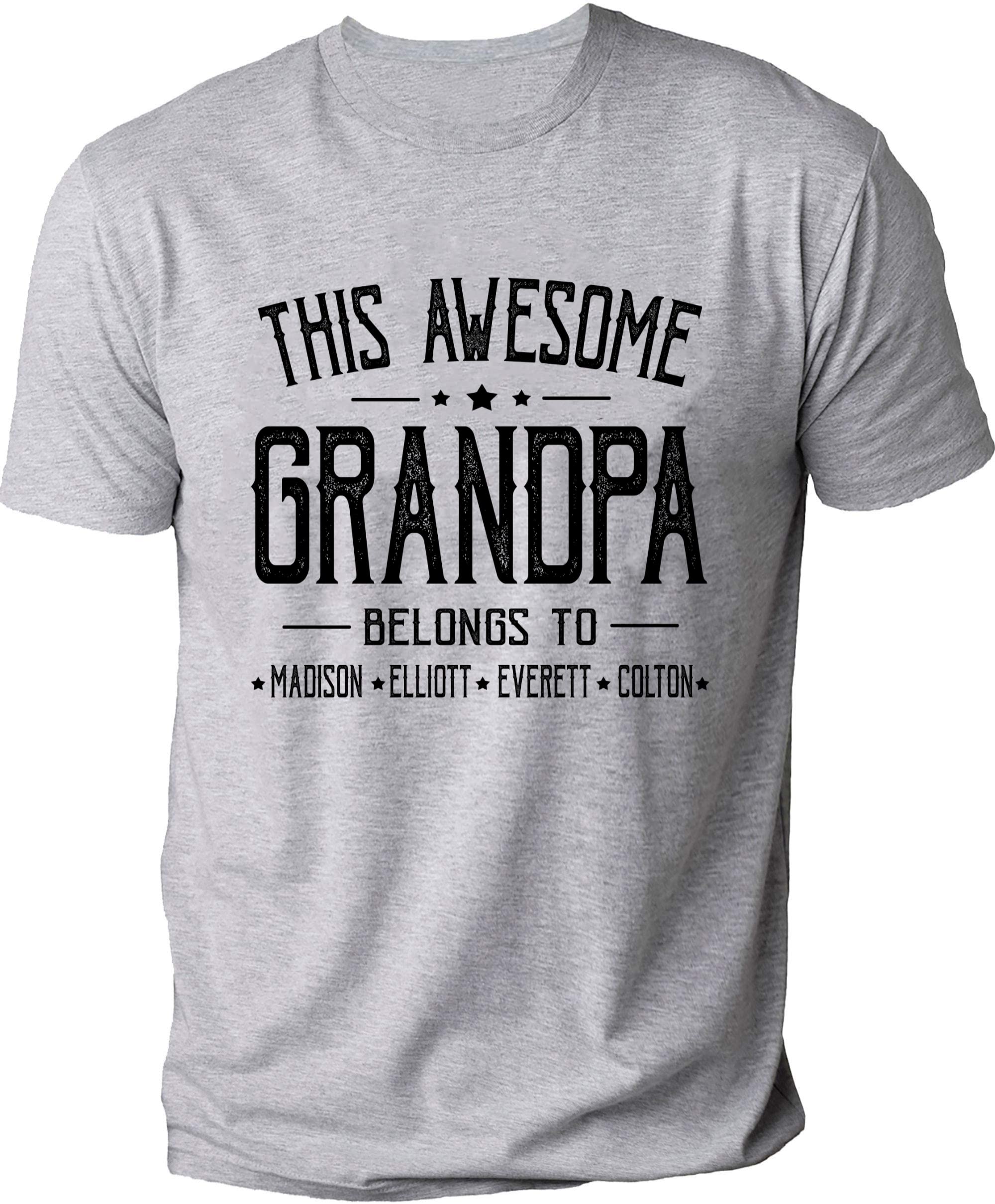 Personalized Grandpa Shirt - This Awesome Grandpa Belongs to Kids Name Tee, Grandpa Gifts, Customized Grandpa Shirts for Men, Fathers Day Birthday Gifts for Grandpa, Gifts from Grandson Granddaughter