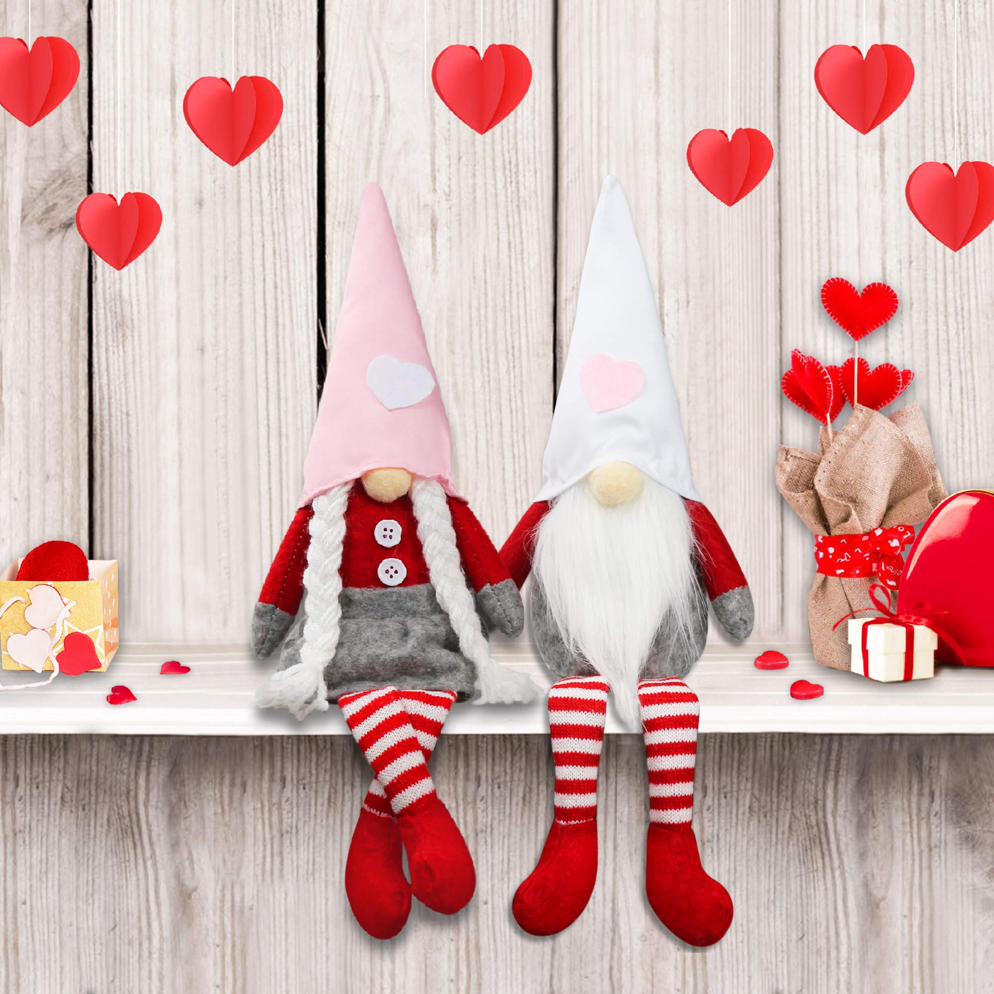 Valentines Day Decorations, Valentines Day Decor Gnomes, 2PCS Mr and Mrs Valentine Gnome Plush, Handmade Scandinavian Tomte for Home Table Decorations, Valentine's Gifts