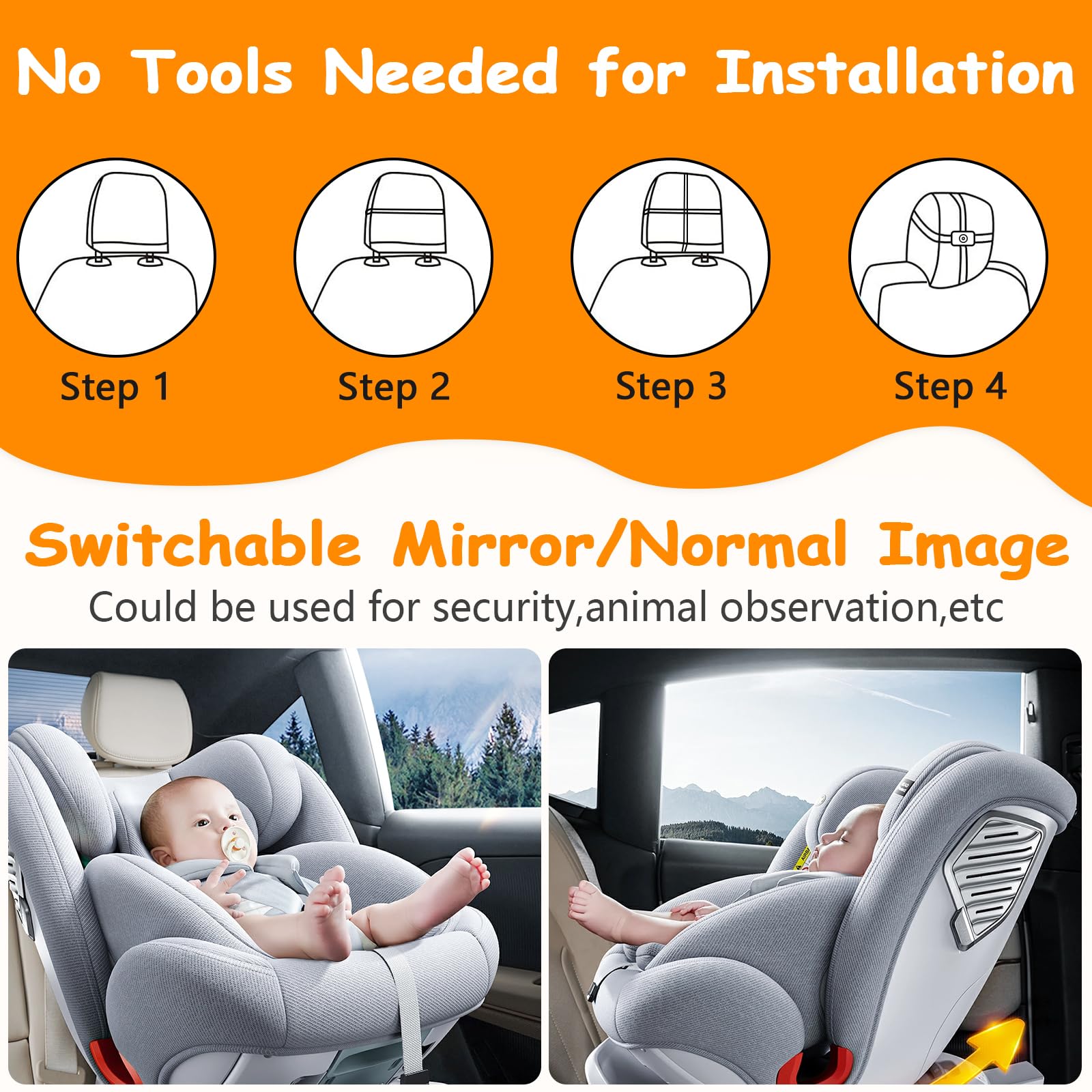 2-Kids Baby Car Camera for Seat: 6.9 Inch Ultrawide Display with Two Cameras Rear Facing - USB Powered Backseat Camera HD 1080P Easy to Install