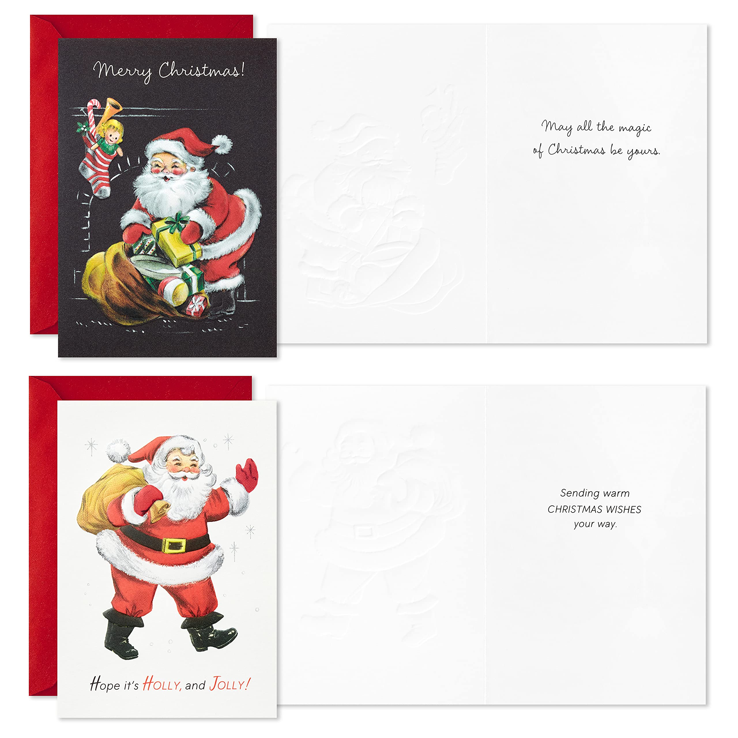 Hallmark Boxed Christmas Cards, Vintage Santa Claus (4 Designs, 12 Cards and Envelopes)