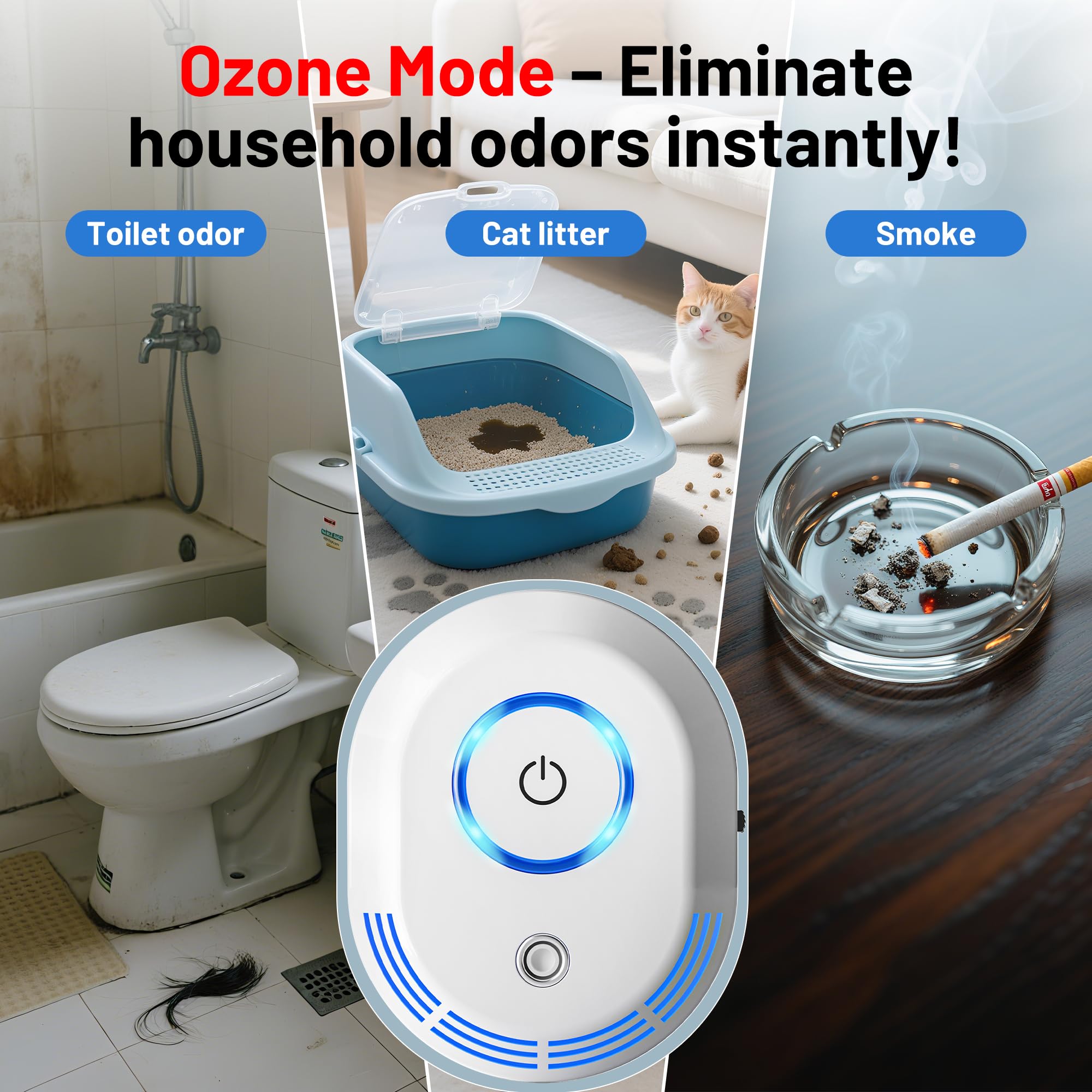 Plug in Air Ionizers 60 Million Negative Ions Out Put, 2 in 1 Ozone Odor Eliminator and Air Ionizers for Home, Kitchen, Bedroom, Office, Mini Air Cleaner for Dust, Smoke, Pets, 2 Pack