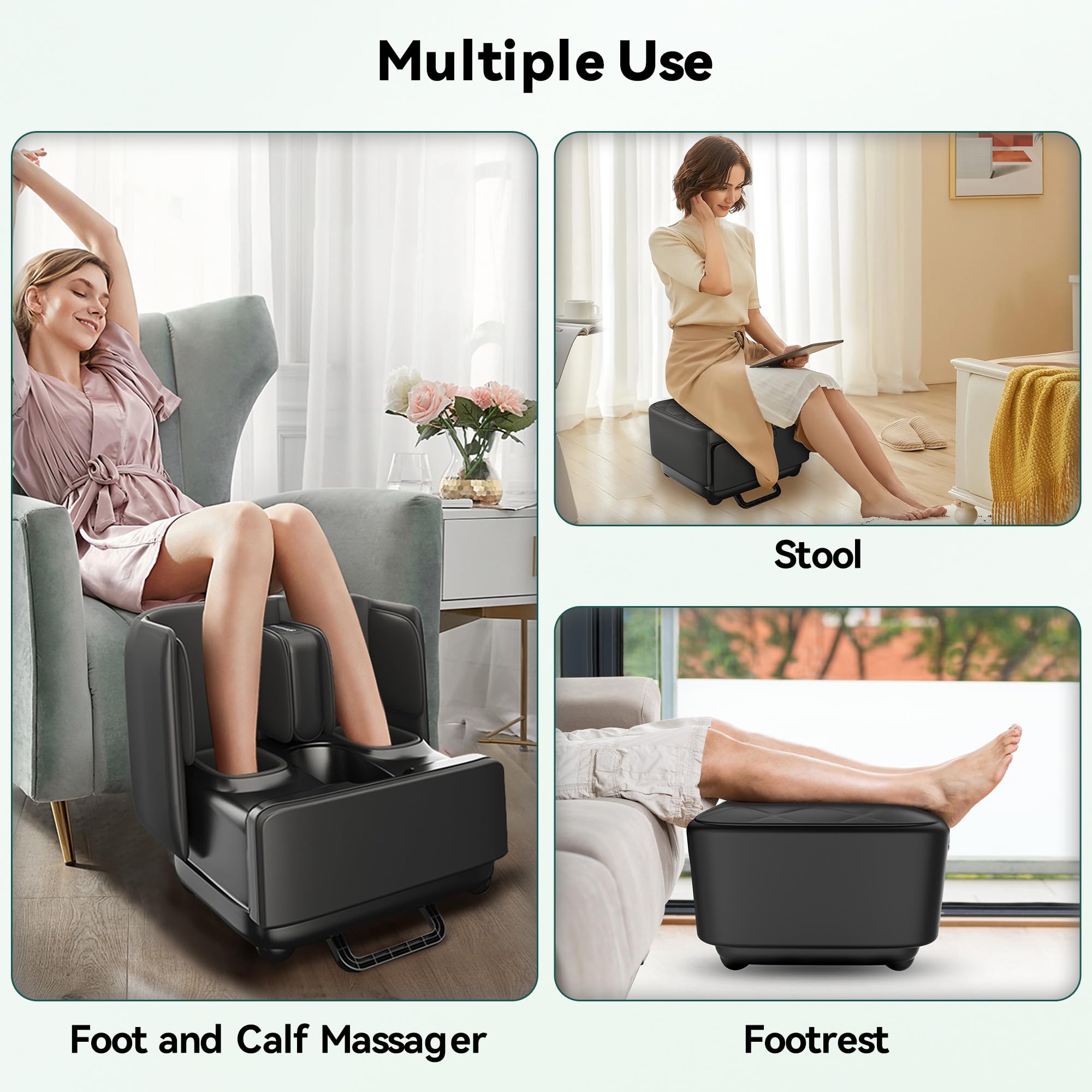 Snailax Shiatsu Foot Massager with Heat, Ottoman Rest, Foot Calf Massage Machine with Kneading, Compression, Vibration, Rolling(No Remote)