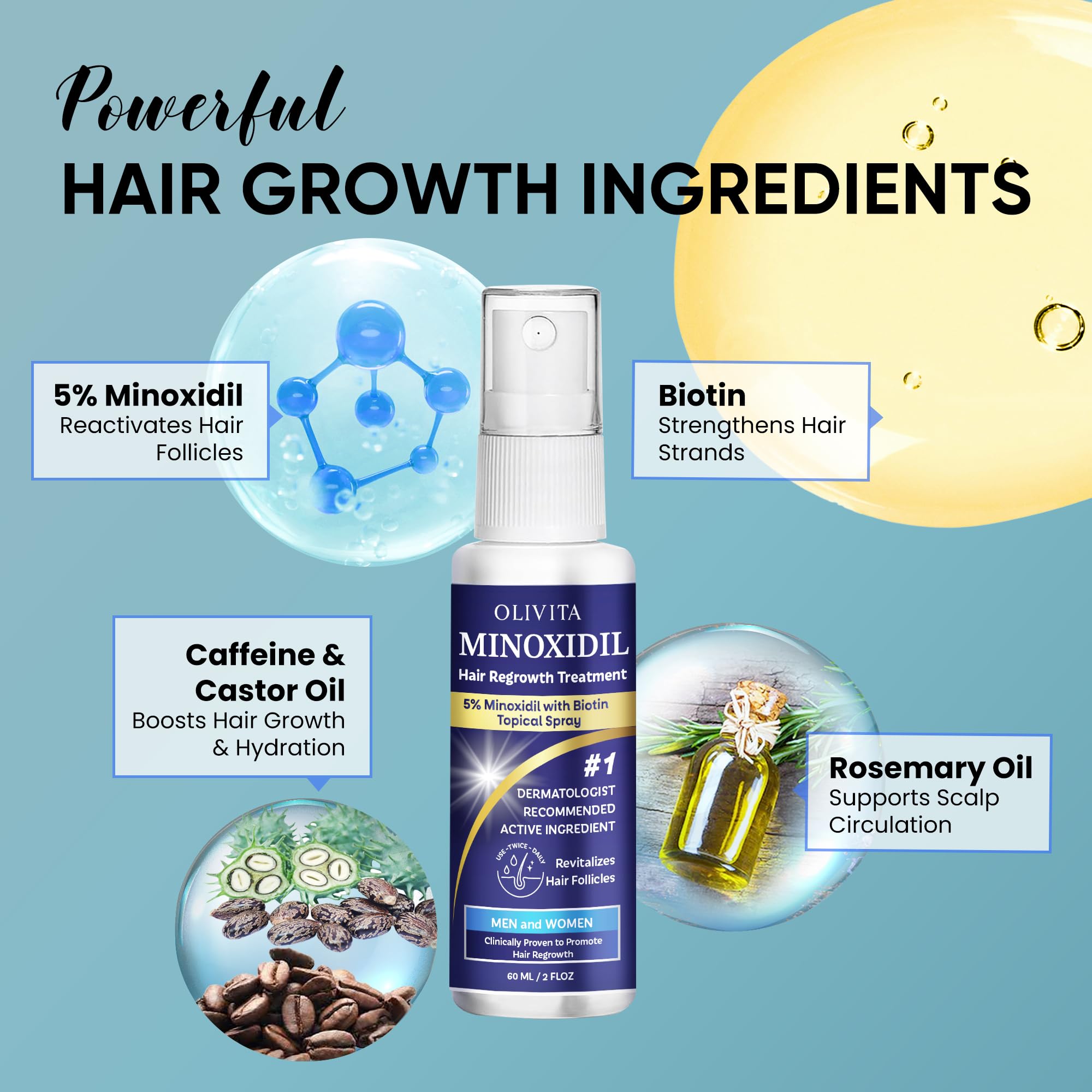 5% Minoxidil for Men and Women Hair Growth: Minoxidil Spray Hair Regrowth Treatment Serum with Biotin & Rosemary -Stop Hair Thinning and Hair Loss For Stronger Thicker Longer Hair 2 Pack