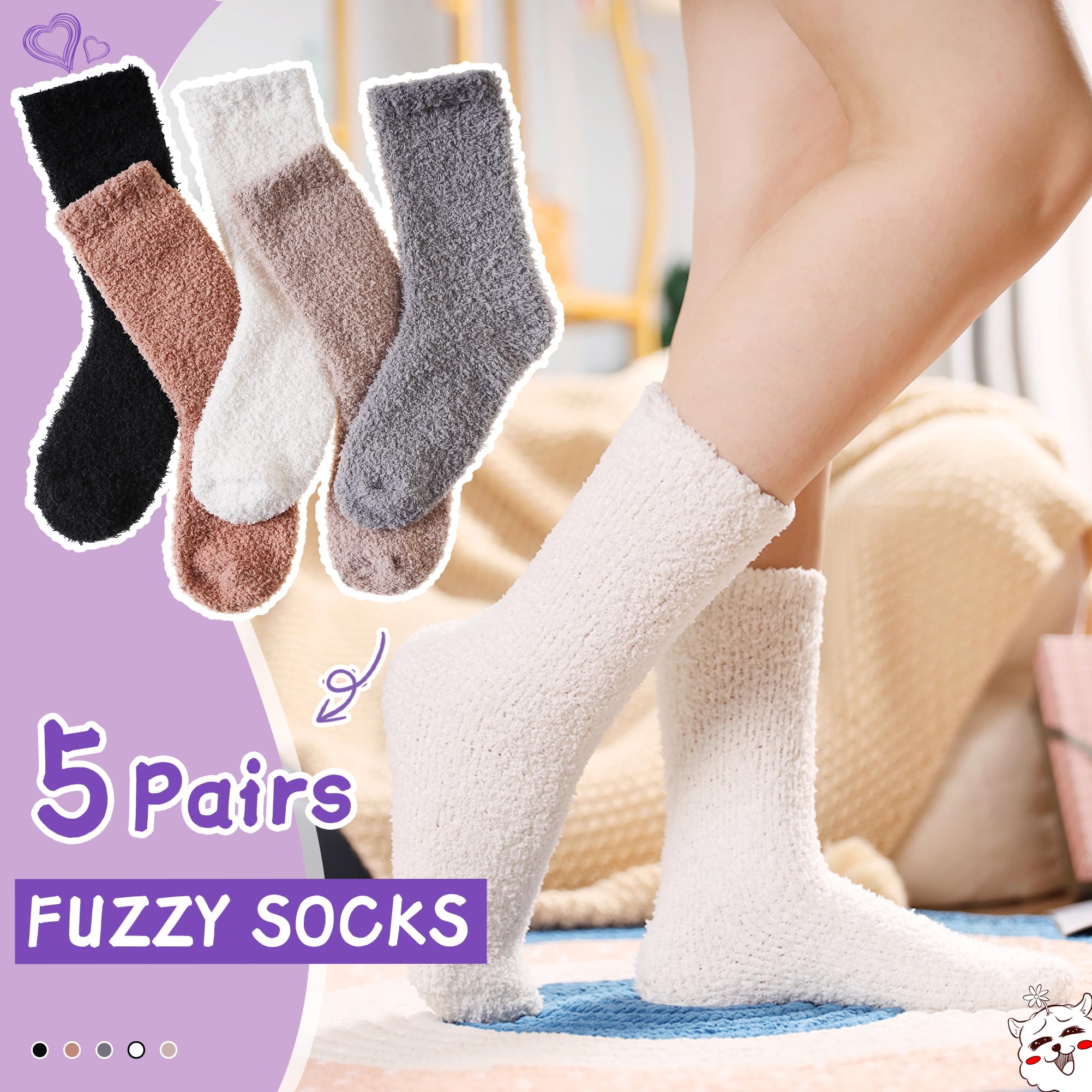 AMENLAN Women Fuzzy Slipper Socks Winter Microfiber Soft Cozy Plush Fluffy Socks Warm Comfy Thermal Home Sleeping Socks (Black/White/Grey/Khaki/Brown)