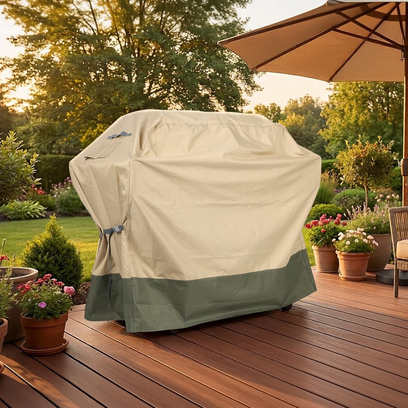BBQ 3-6 Burners Gas Grill Cover 65 Inch, 600D Waterproof Polyester Barbecue Grill Cover with Adjustable Buckle Straps and Attached Storage Bag