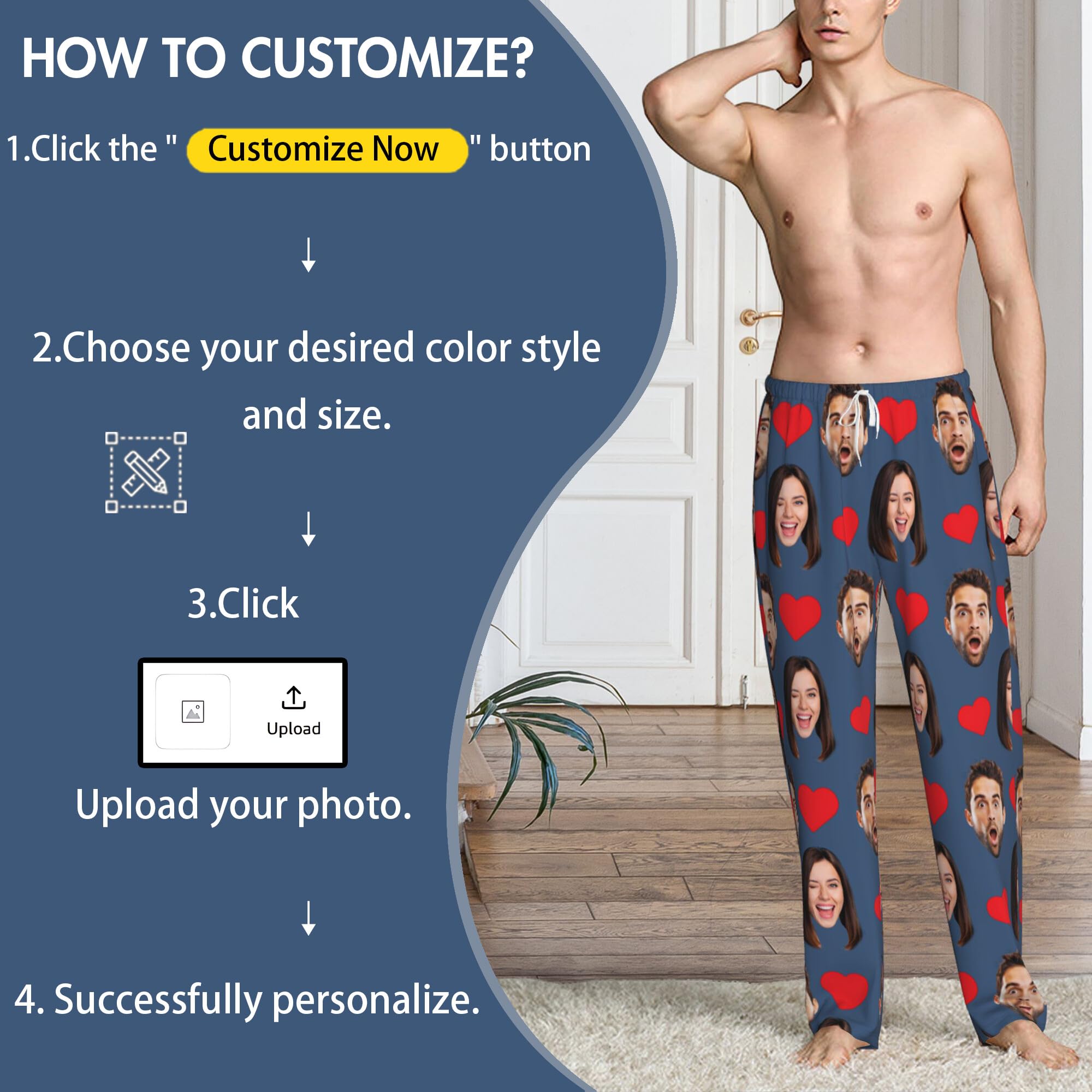 Custom Pajama Pants Personalized Face Photo Pajamas Pants Christmas Birthday Valentines Gifts For Men Women Pets