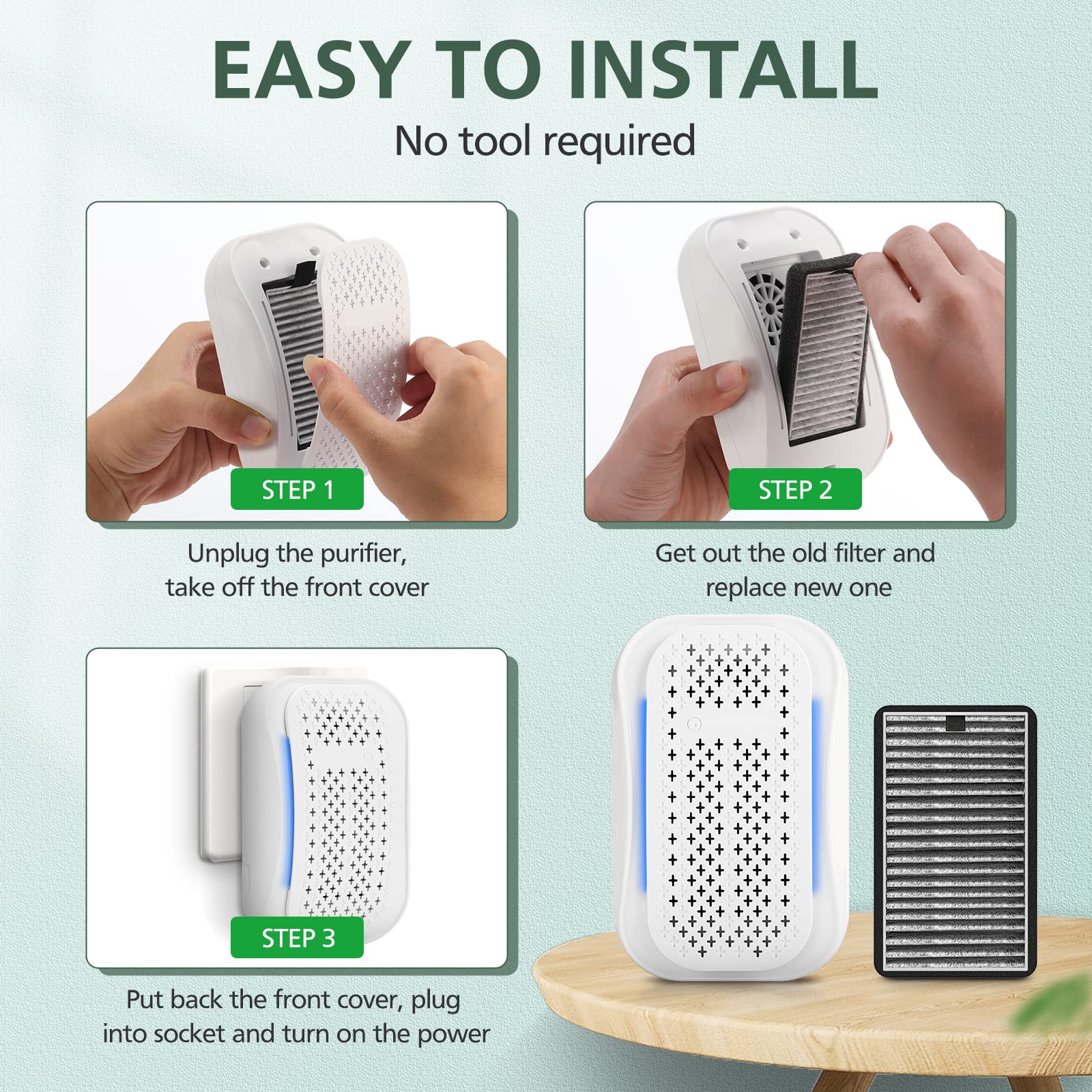 8 Pack DSTx HEPA + Carbon Filters Replacement Compatible with Clarifion DSTx Mini Personal Portable Air Purifiers for Home, Bedroom and Pets, Works for Dust, Smoke,Odors and Airborne Particles