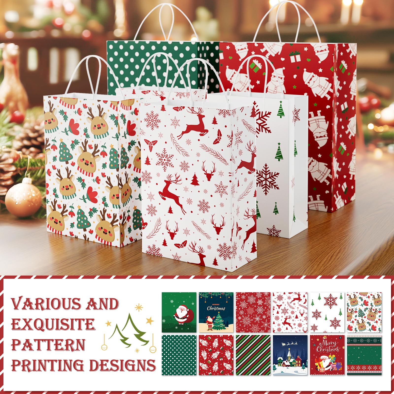 BlessedSeason Christmas Gift Bags 28 Pcs, 12 Designs Christmas Bags for Gifts, Assorted Sizes Holiday Gift Bags for Christmas Presents, Reusable Christmas Gift Bag (7 Jumbo, 7 Large, 7 Medium, 7 Small)